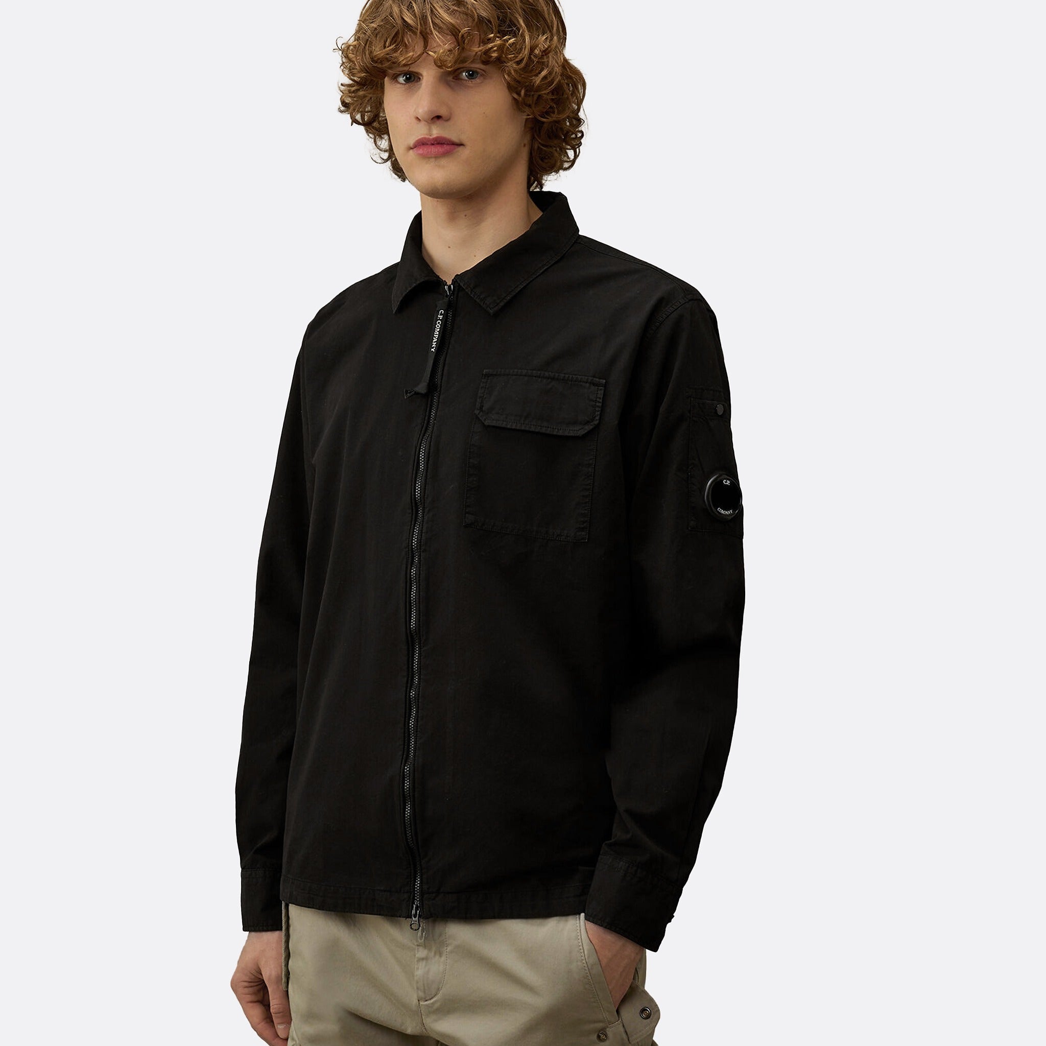 Diagonal Raised Fleece Hooded Lens Sweatshirt from C.P. Company in Black