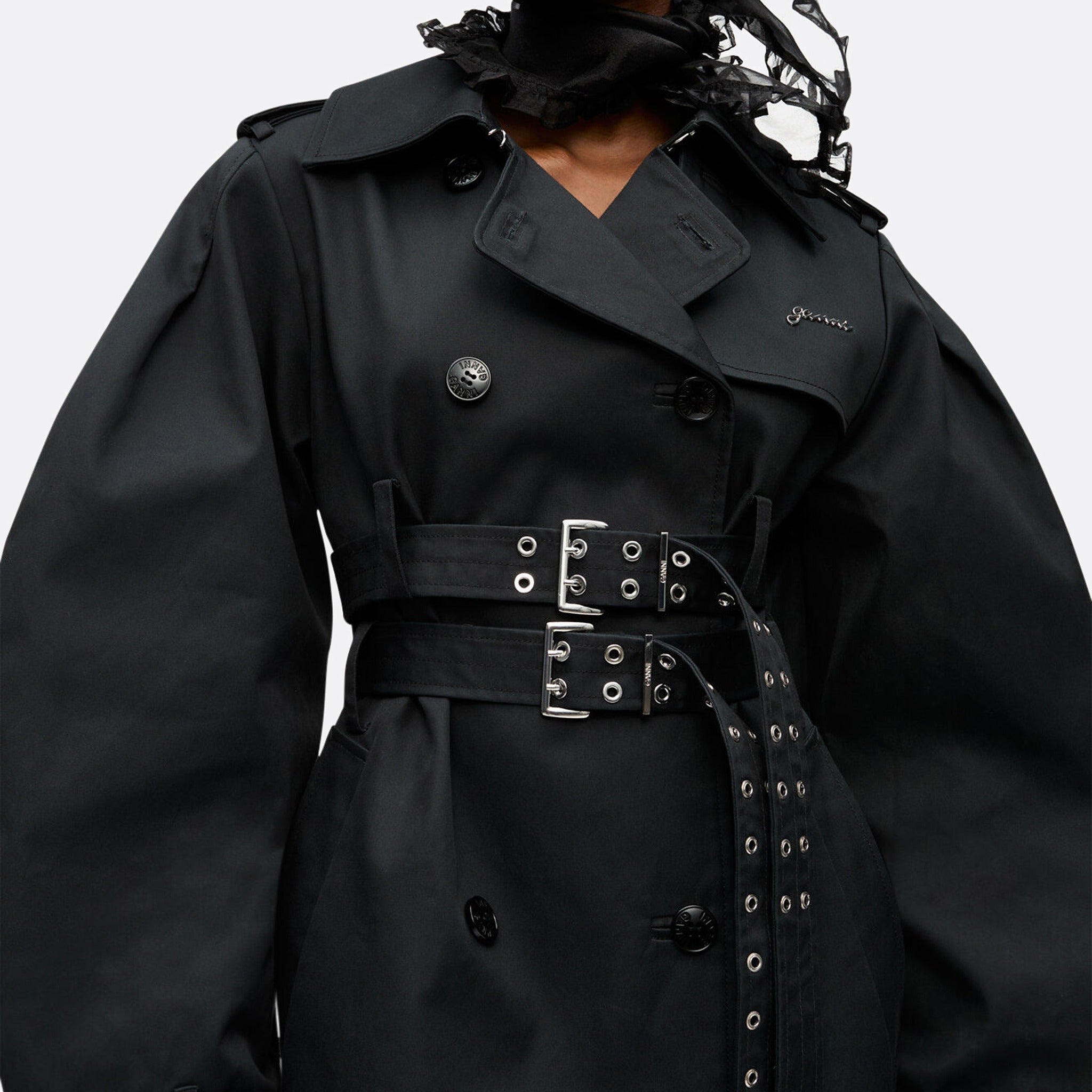 The Belted Double-Breasted Coat from GANNI in Black