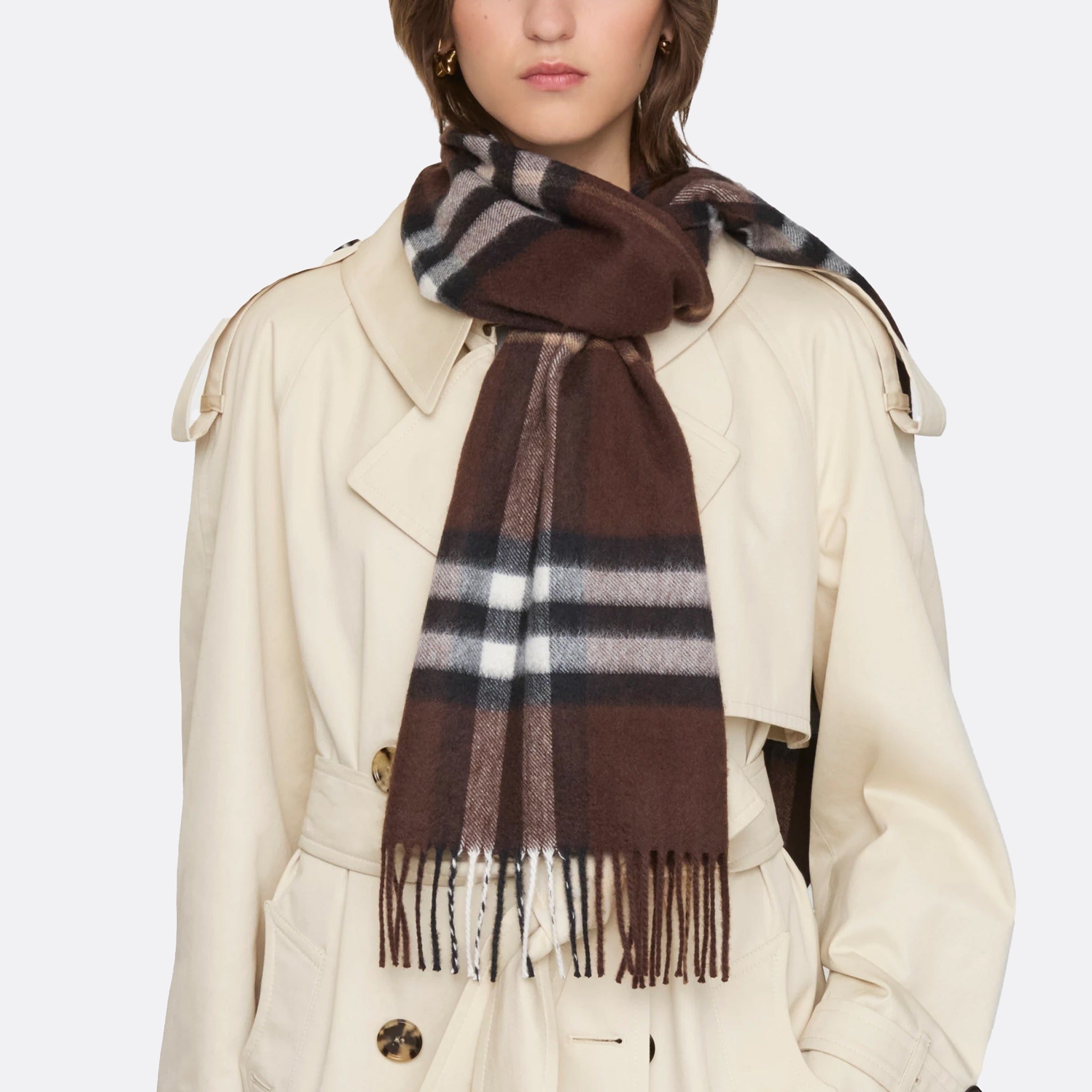 The Check Cashmere Scarf from Burberry in Brown