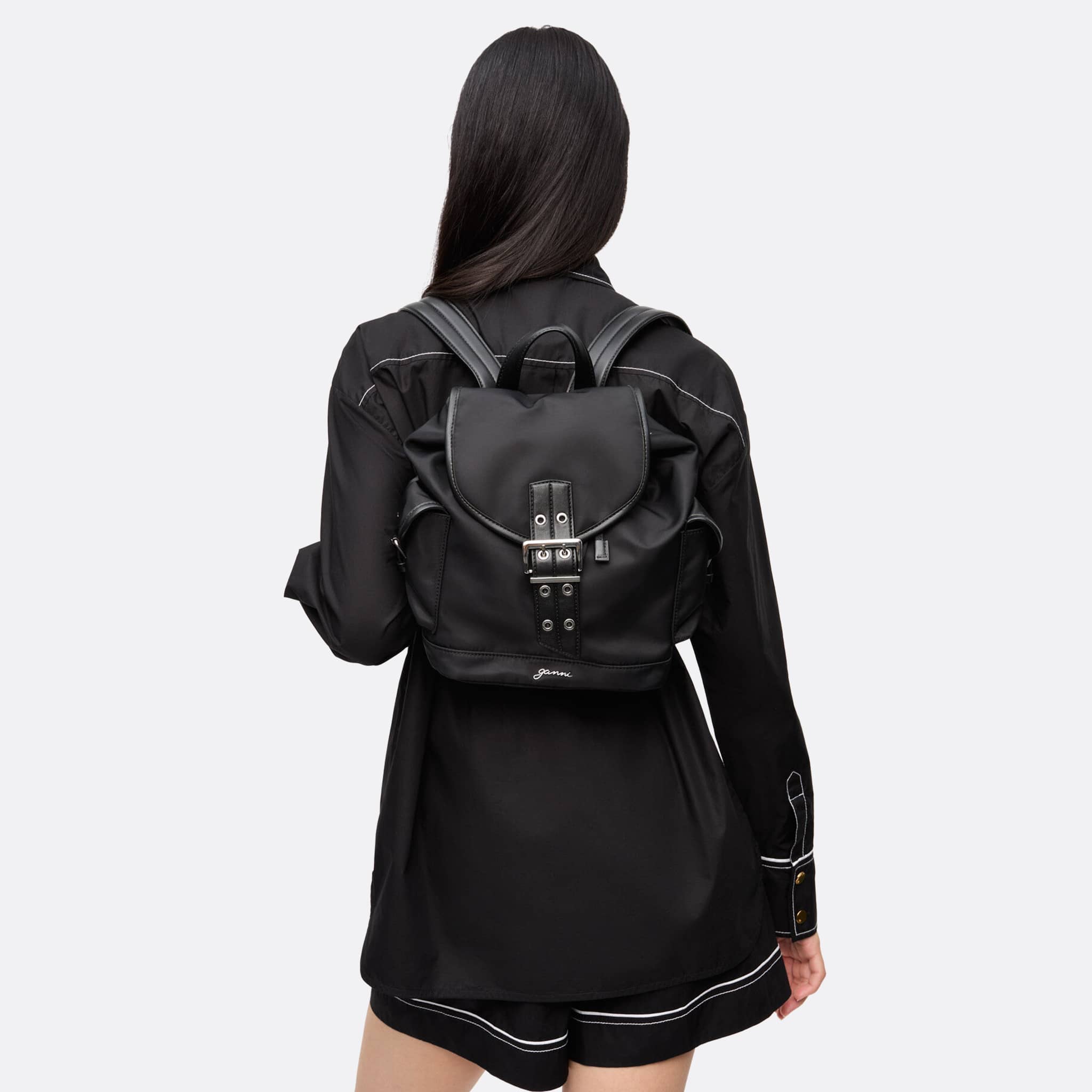 Black Bucky Nylon Backpack from Ganni
