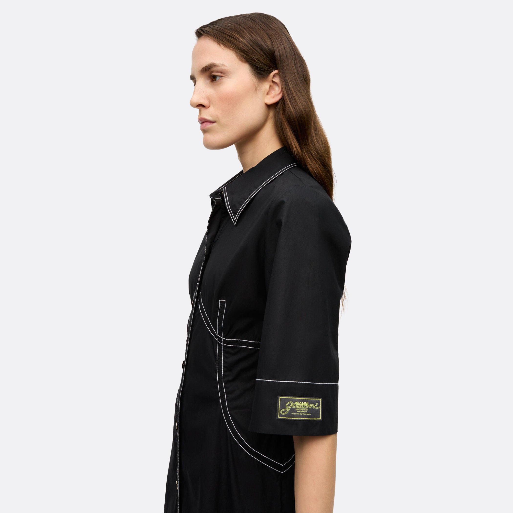 GANNI Cotton Poplin Long Shirt Dress