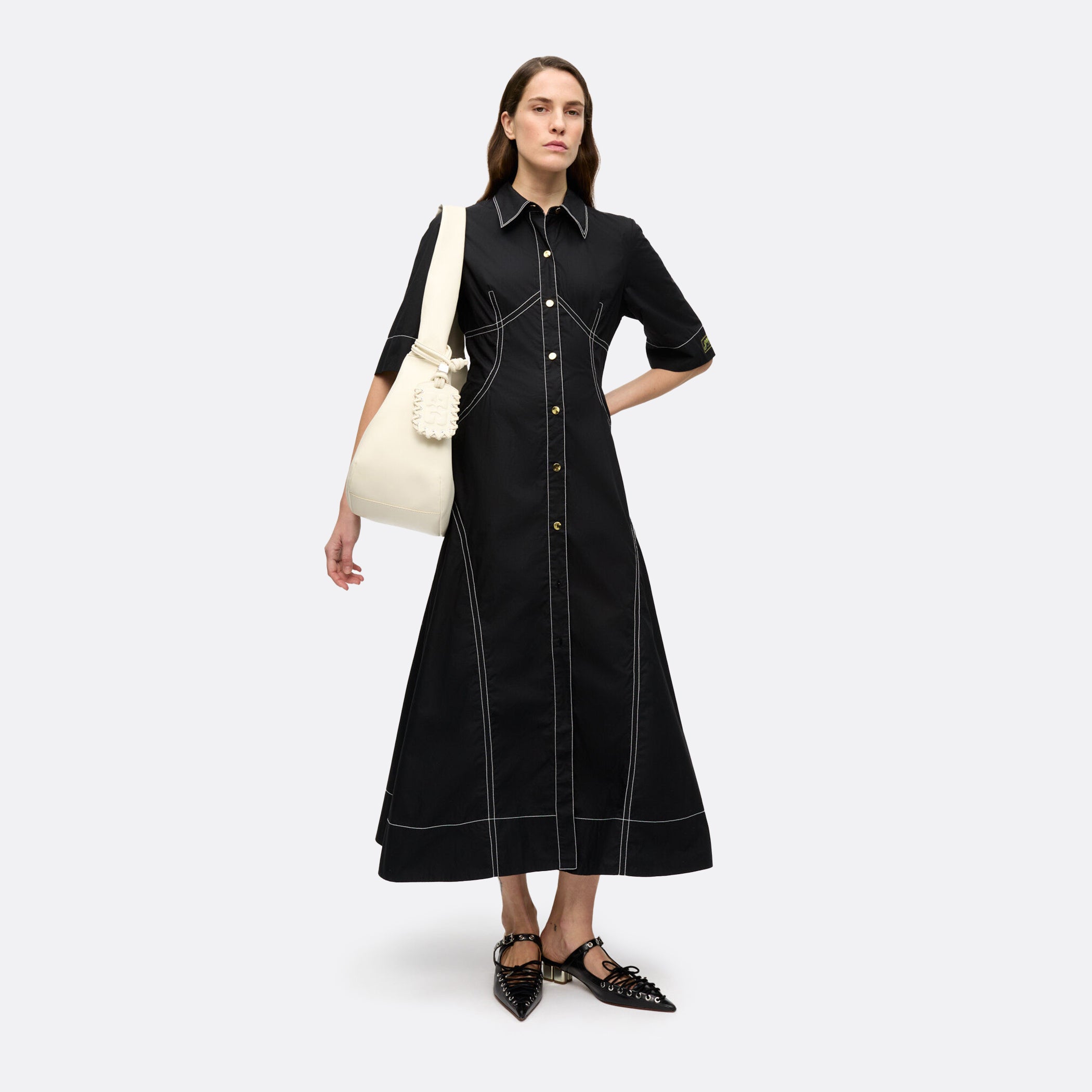 GANNI Cotton Poplin Long Shirt Dress