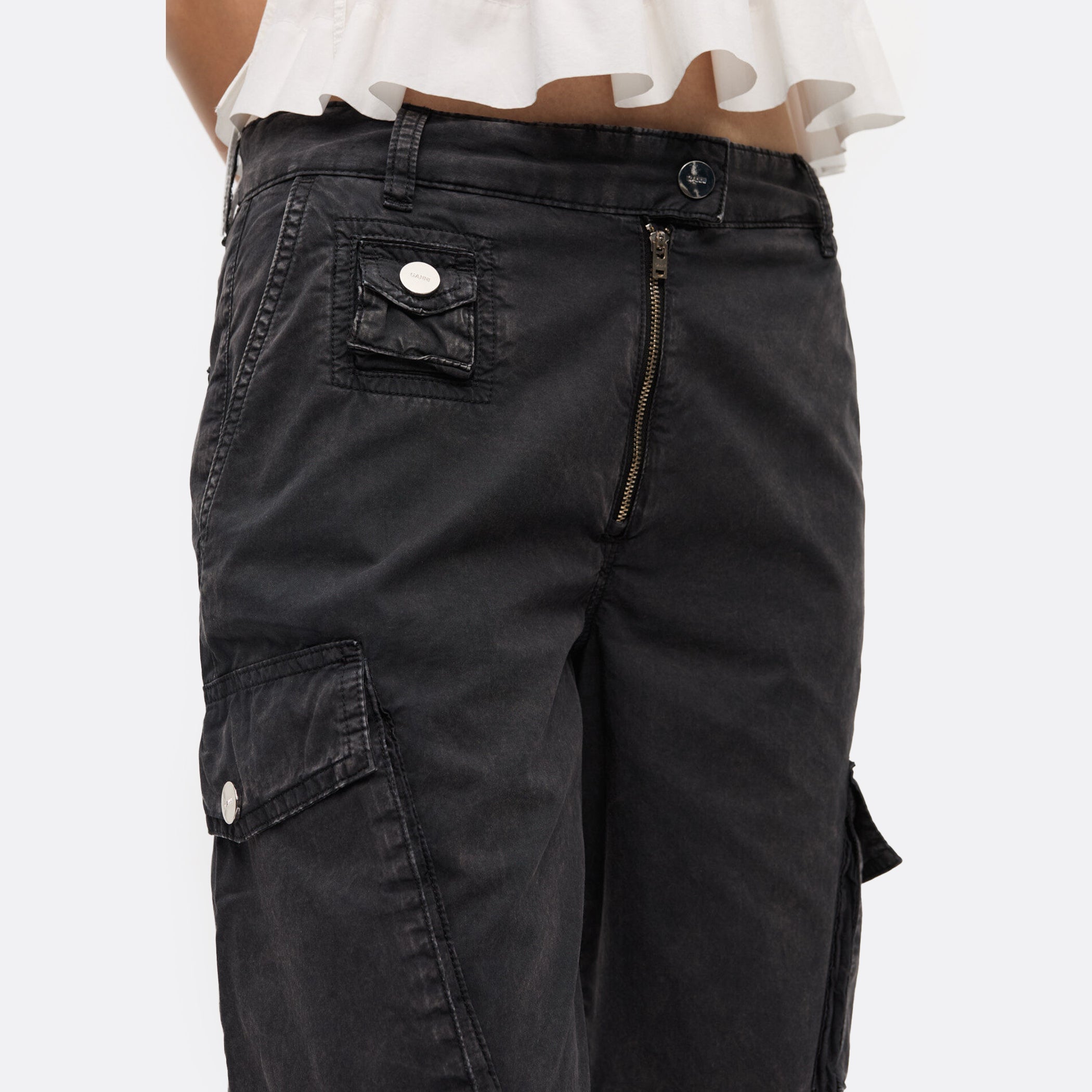 GANNI Washed Cotton Twill Pants