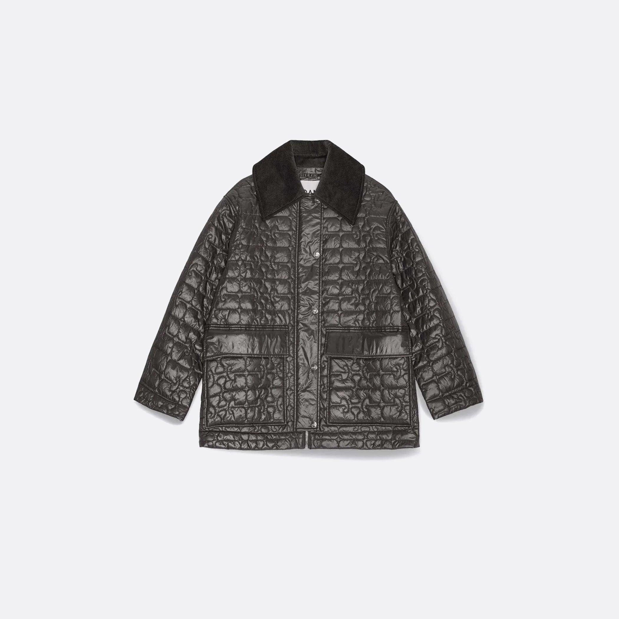 GANNI_SS25__BlackShinyQuiltMidiJacket