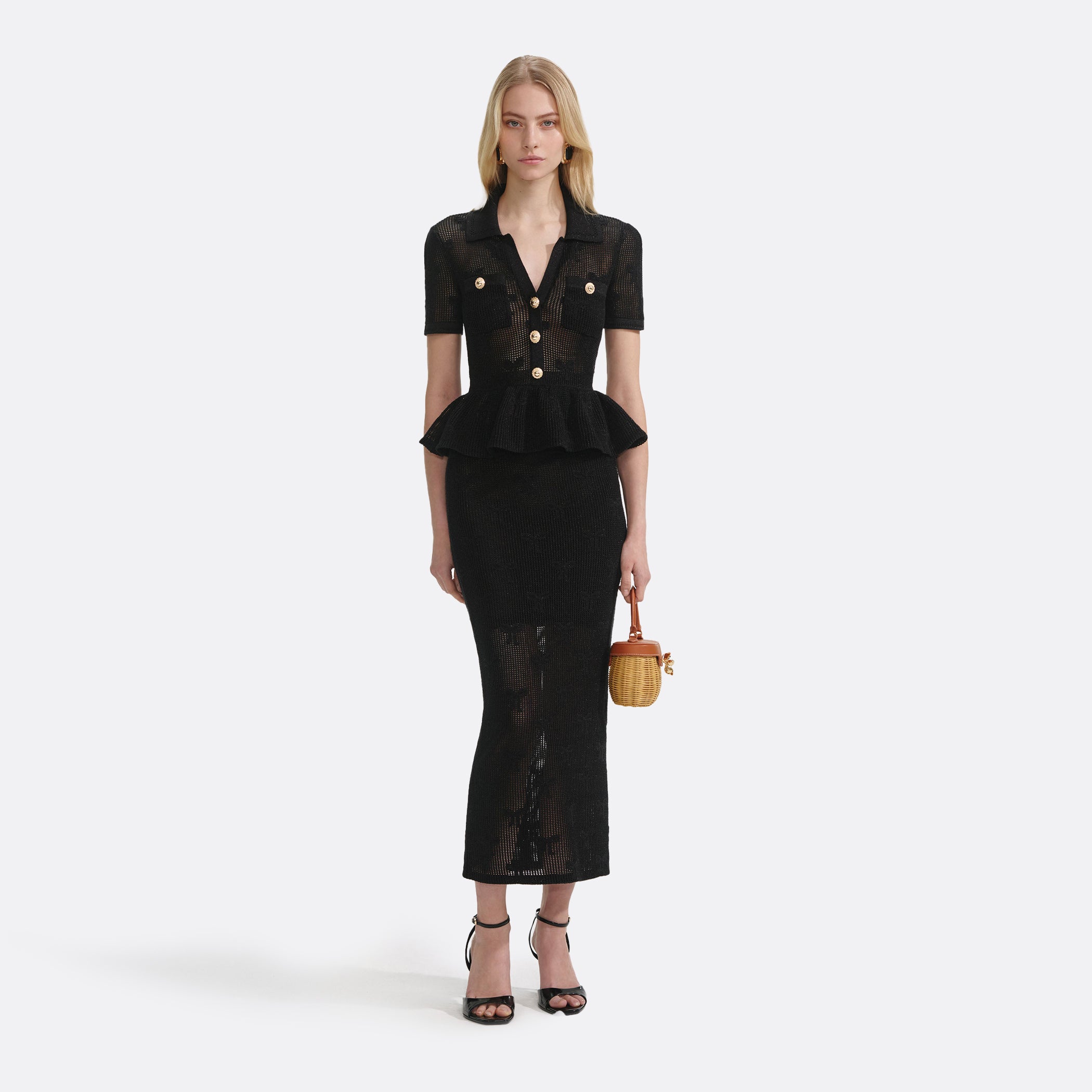 Self-Portrait ELLIS ROSCH Black Bow Crochet Midi Dress