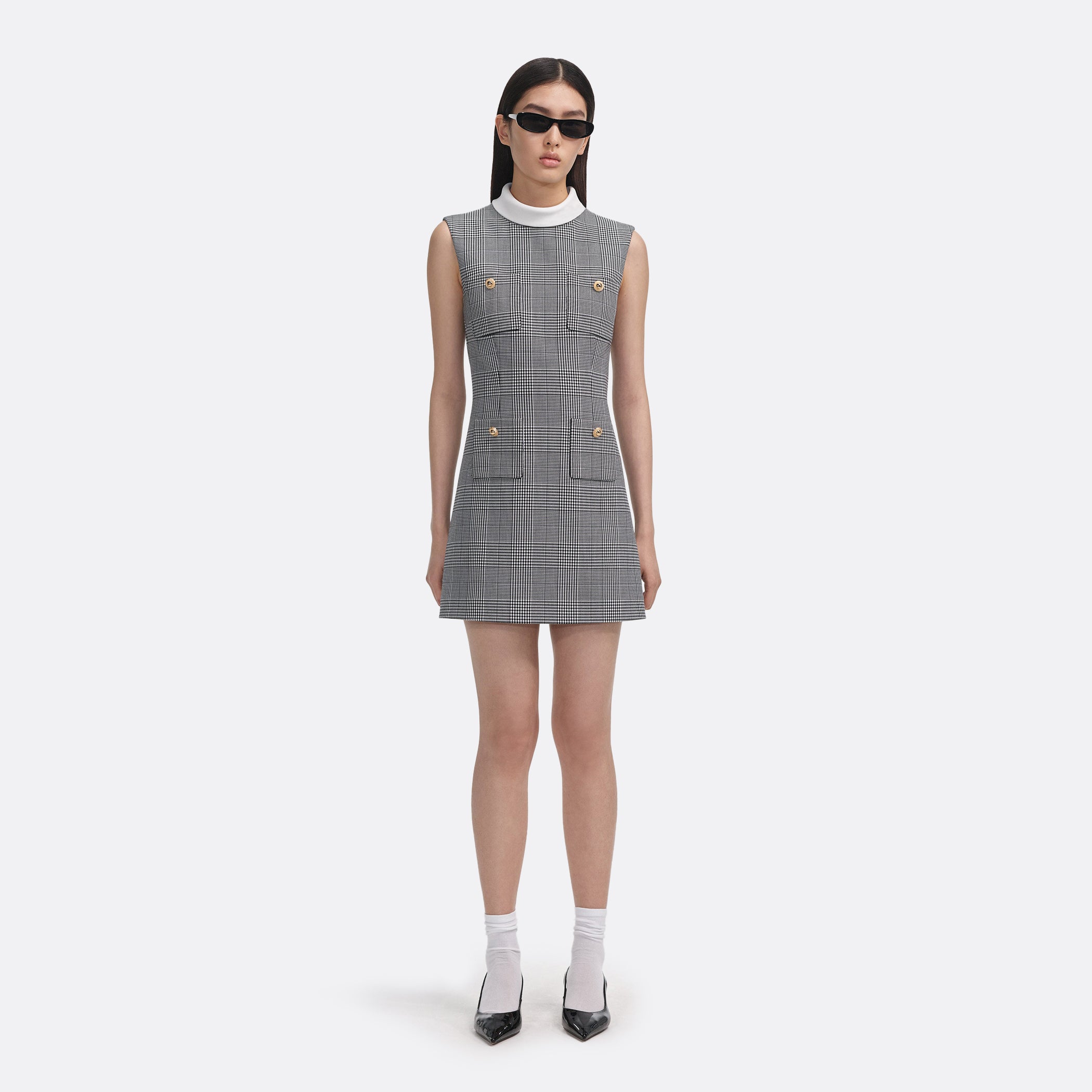 Self-Portrait ELLIS ROSCH Sleeveless Prince Of Wales Check Mini Dress