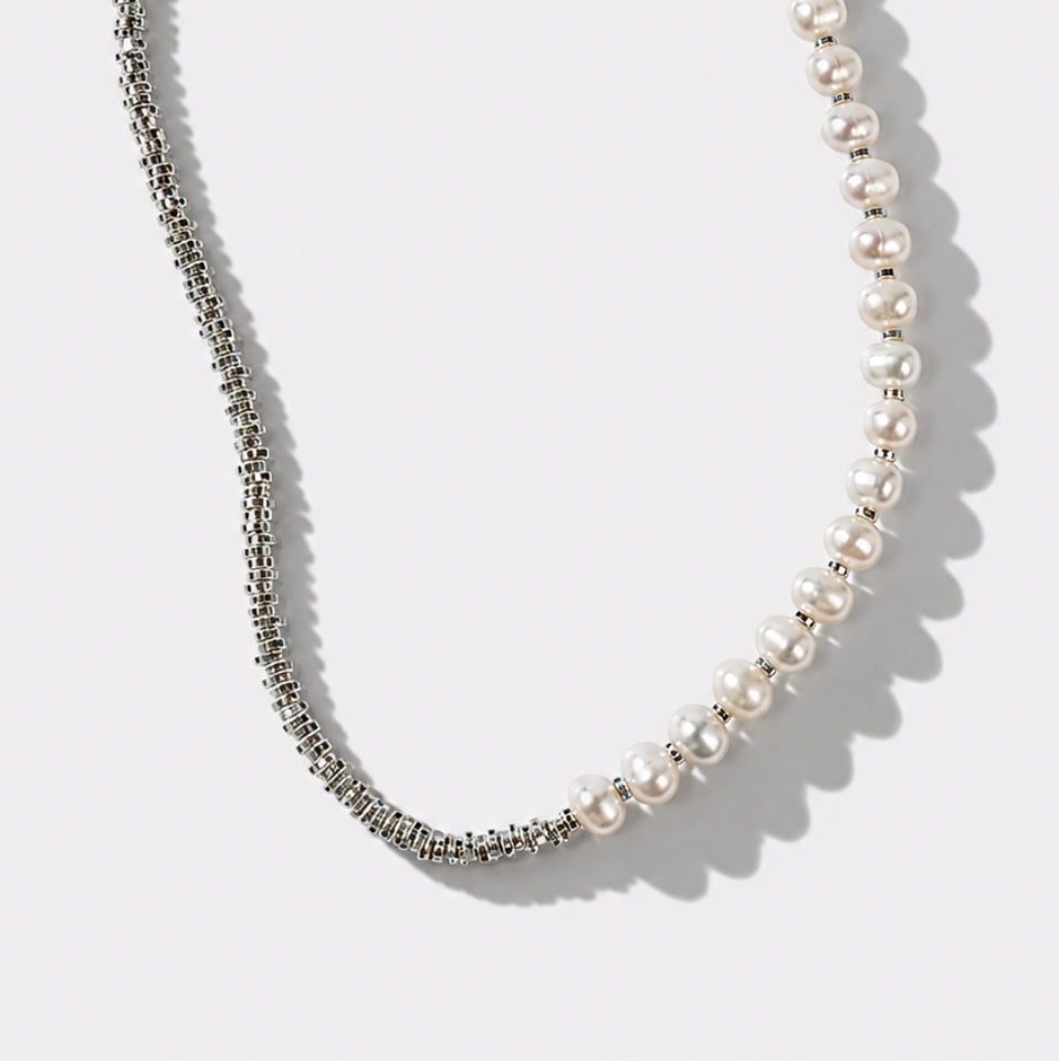 Silver crystal and pearl necklace with statement design – shop designer jewelry at ELLIS ROSCH