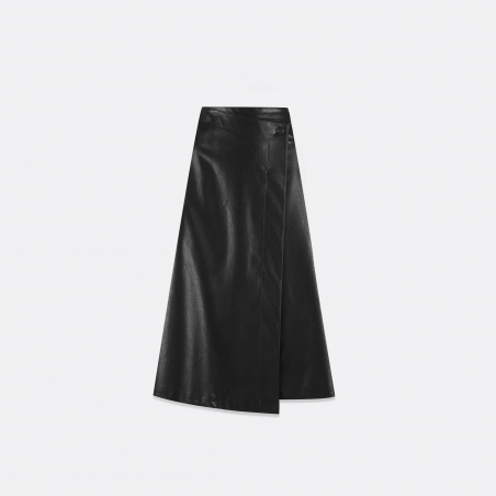 LVIR Vegan Leather Unbalance Wrap Skirt