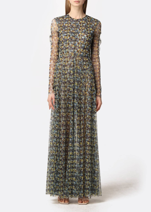 Printed Tulle Maxi Dress