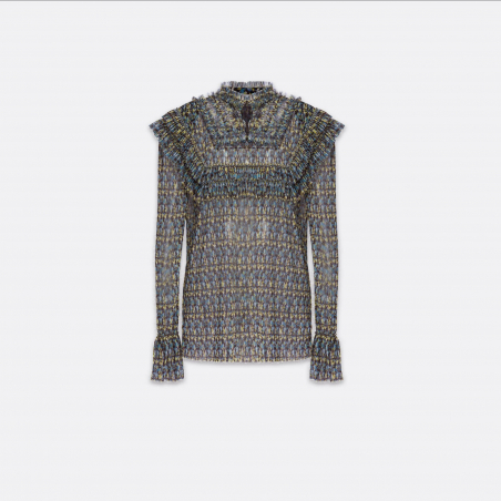Printed Tulle Ruffles Blouse