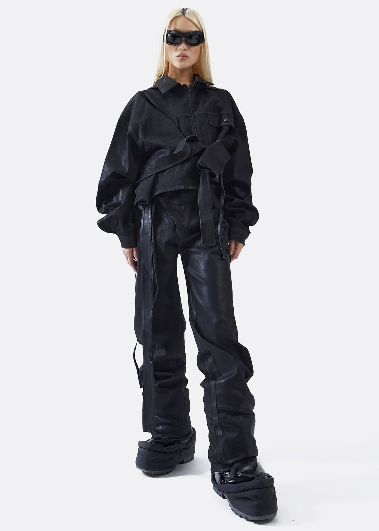 Ottolinger Cropped Belt Denim Paint Jacket