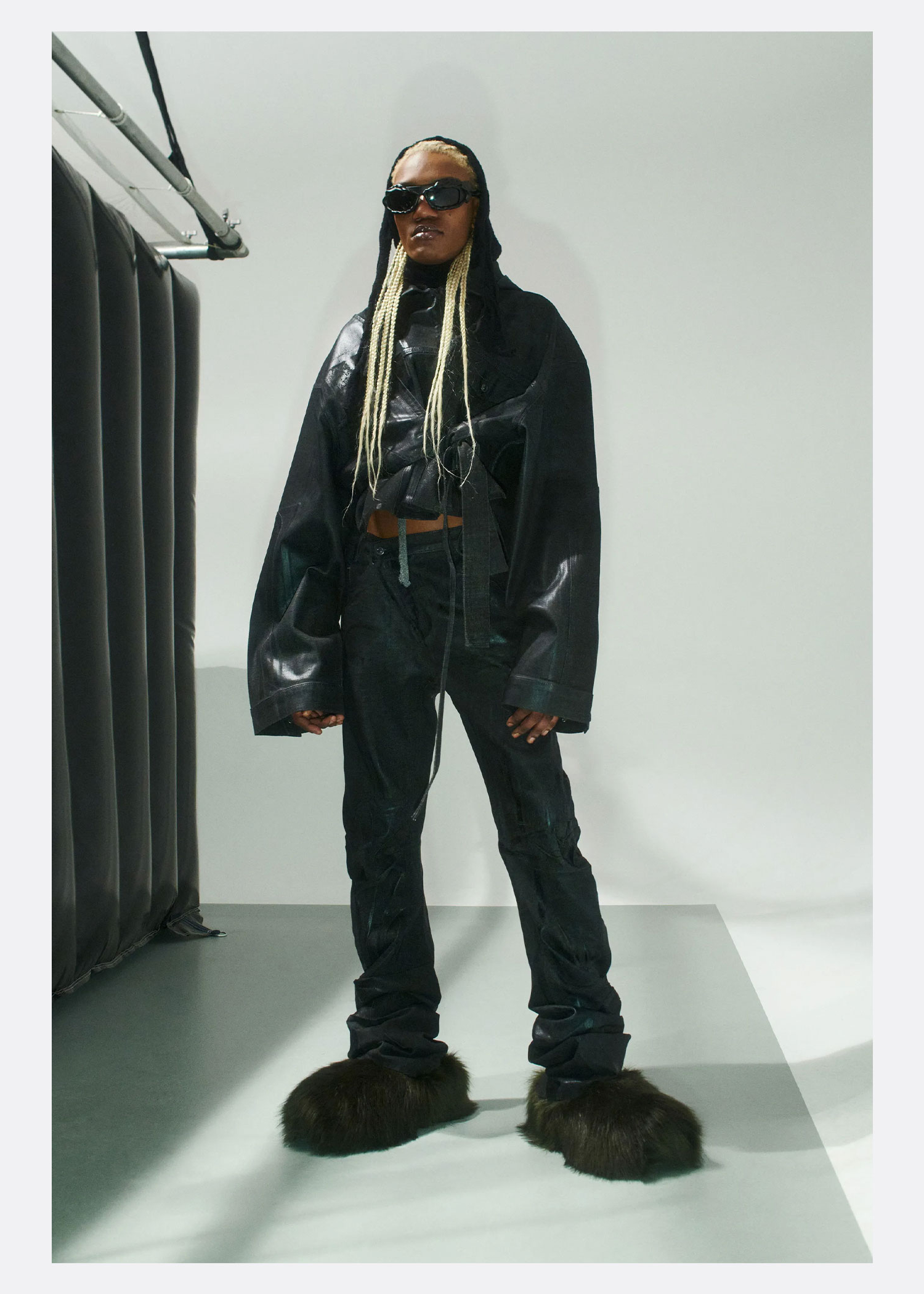 Ottolinger Cropped Belt Denim Paint Jacket