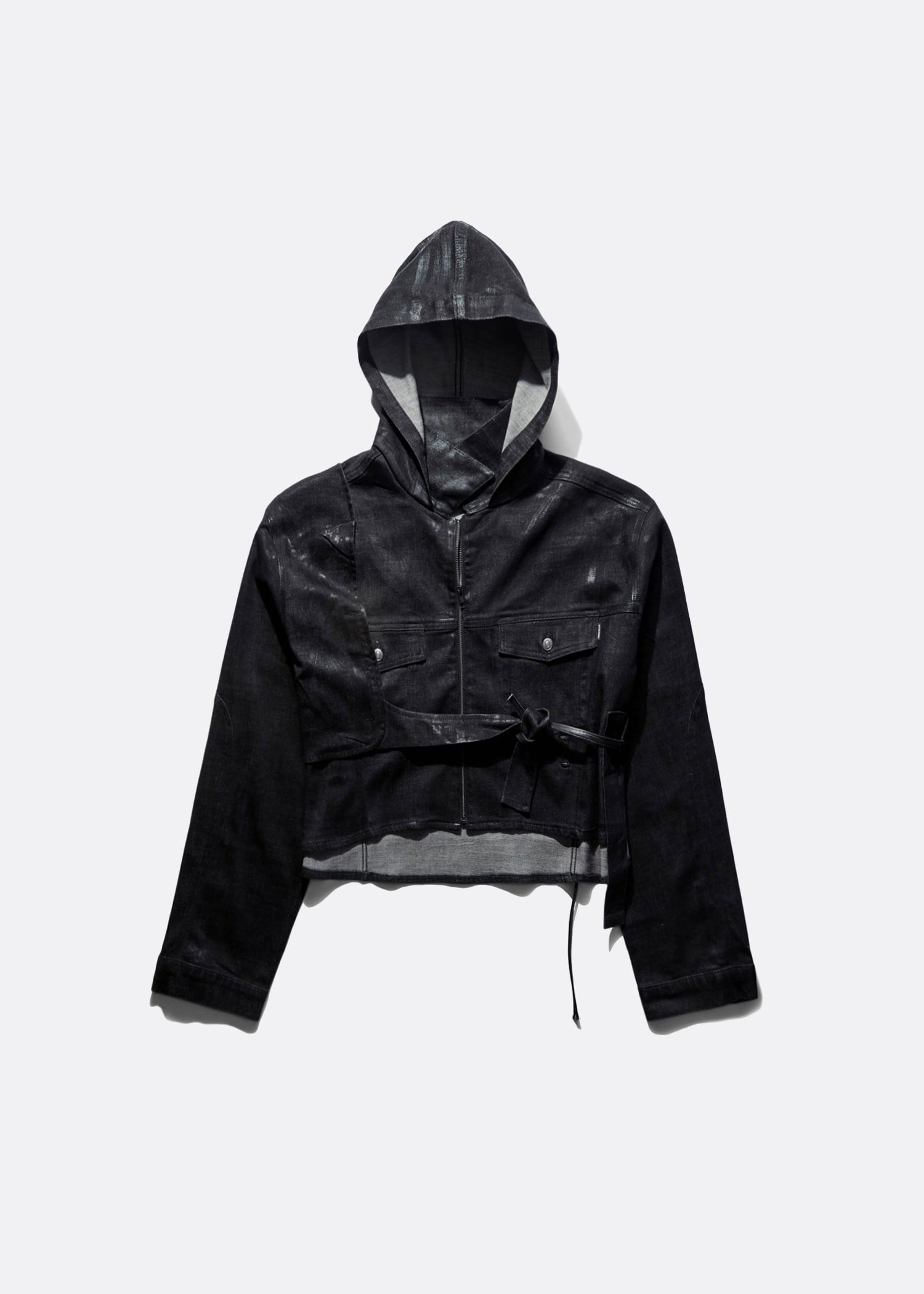 Ottolingear Cropped Belt Denim Paint Jacket