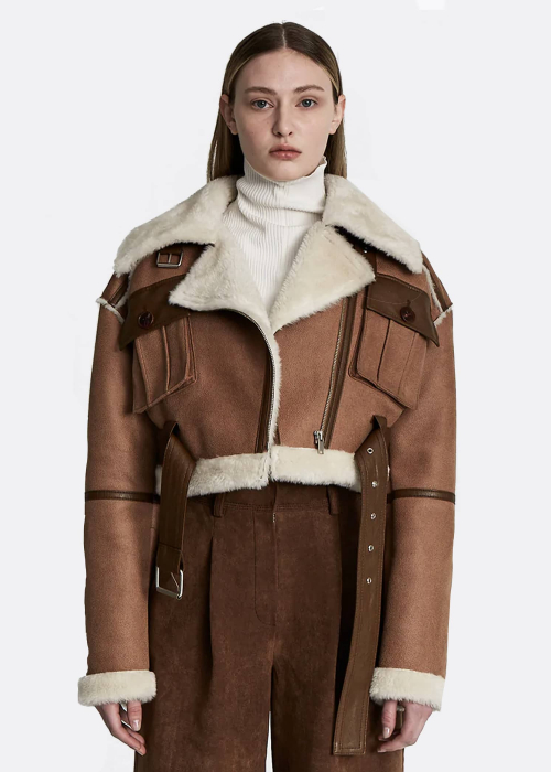 Faux Suede Cropped Shearling Jacket