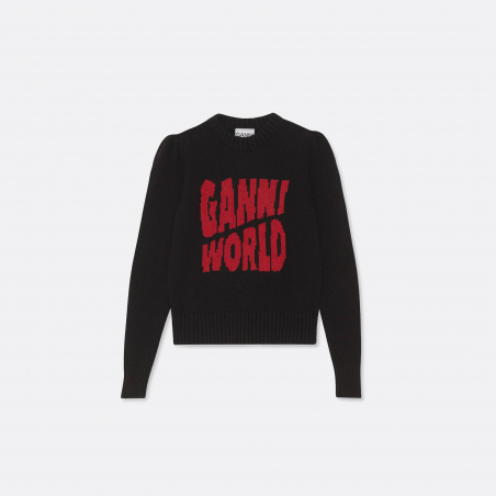 Ganni Graphic Puff Shoulder 'Ganni World' Sweater