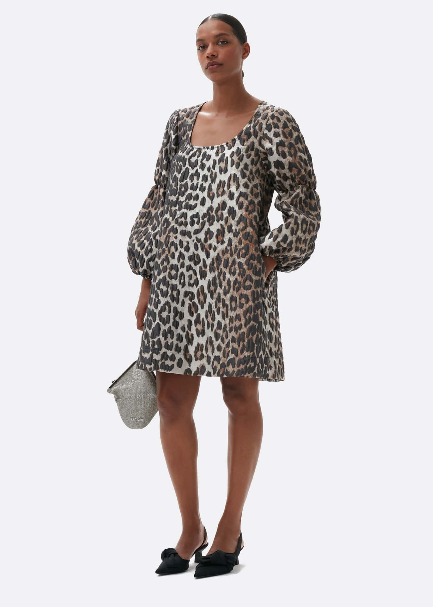 Ganni 3D Jacquard Puff Sleeve Mini Dress | Ellis Rosch