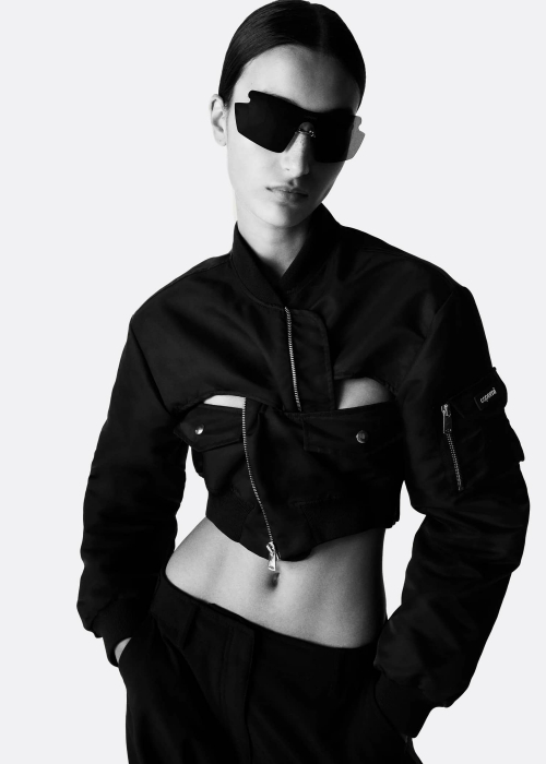 Cut Out Cropped Bomber Jacket