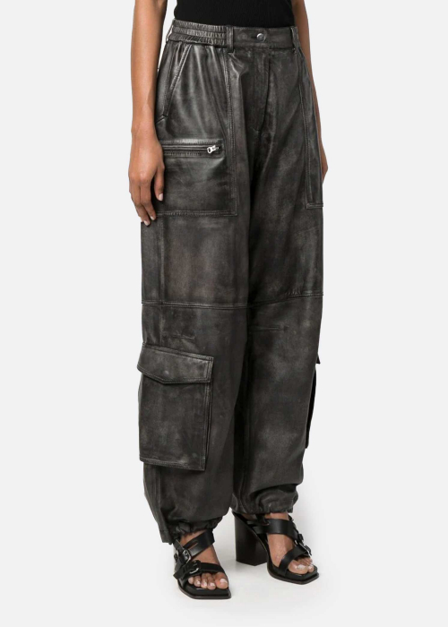 Washed Leather Cargo Trousers