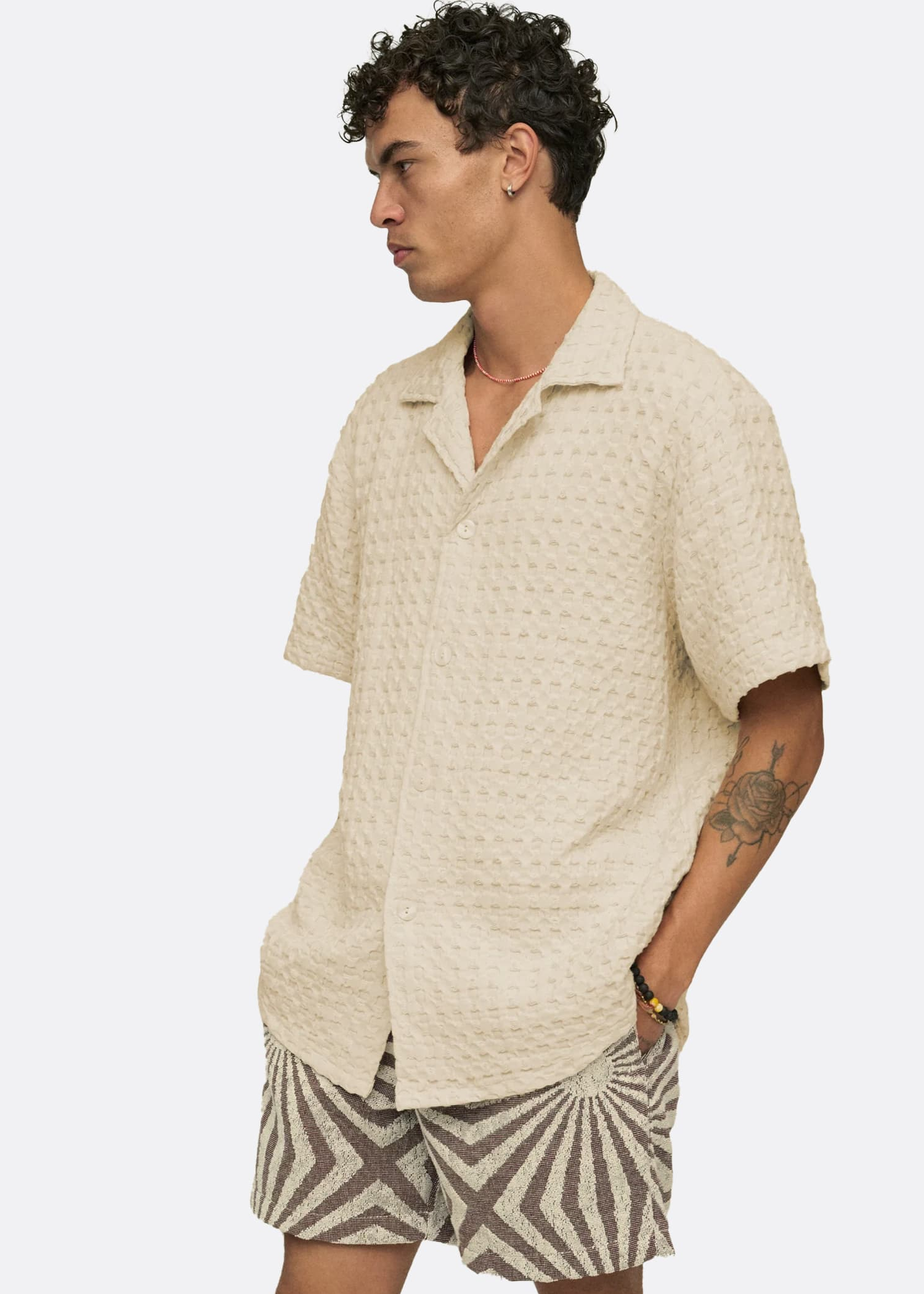 OAS Company Ecru Cuba Waffle Shirt