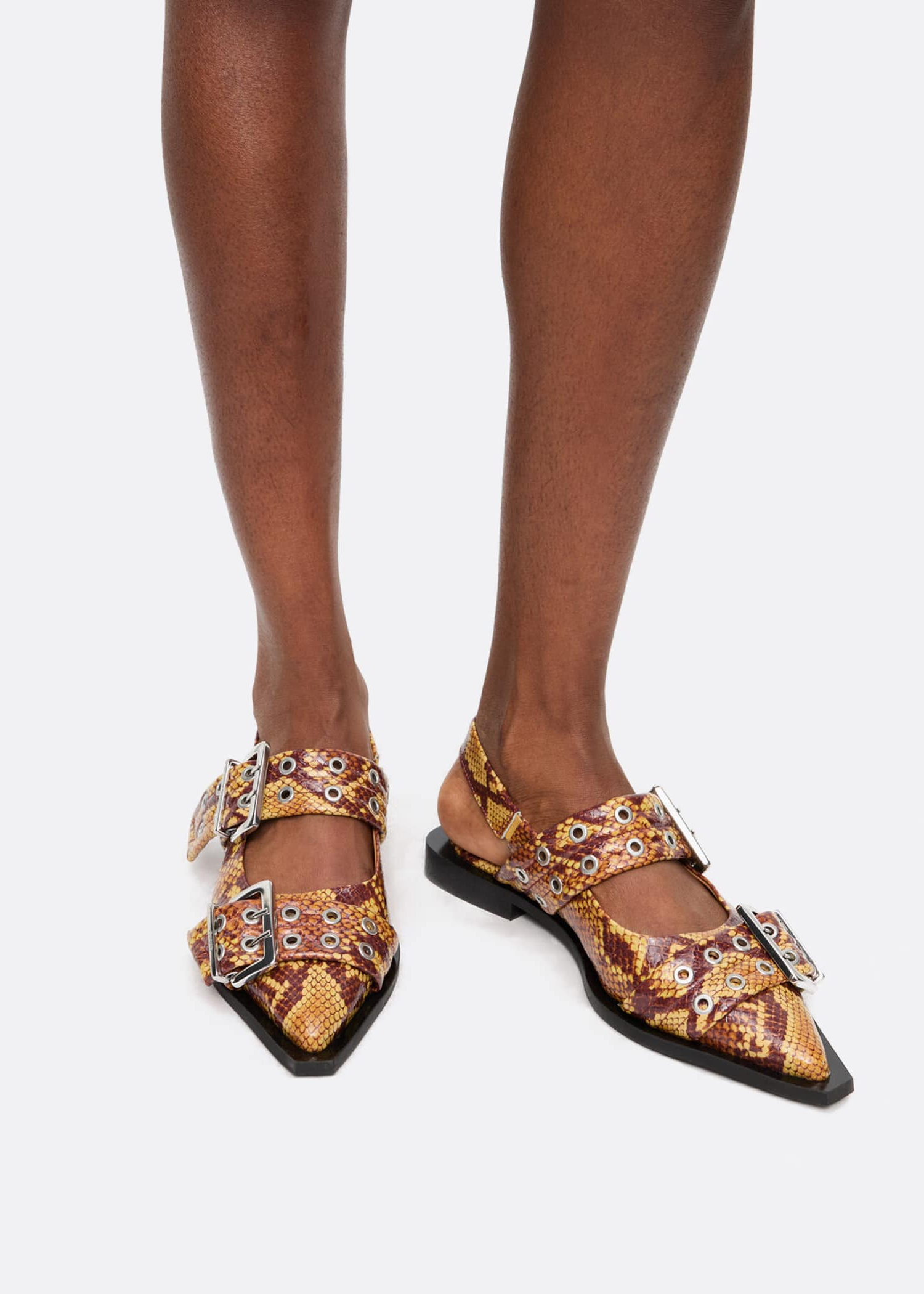 GANNI Snake Feminine Buckle Ballerina