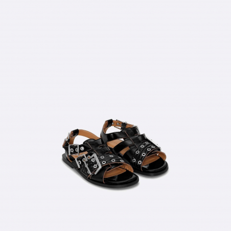 GANNI Buckle Flat Strap Naplack Sandaler GANNI Buckle Flat Strap Naplack Sandaler