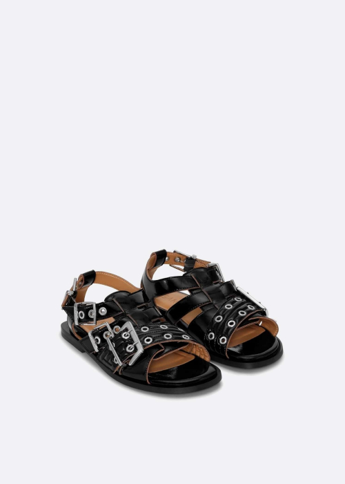 Buckle Flat Strap Naplack Sandaler