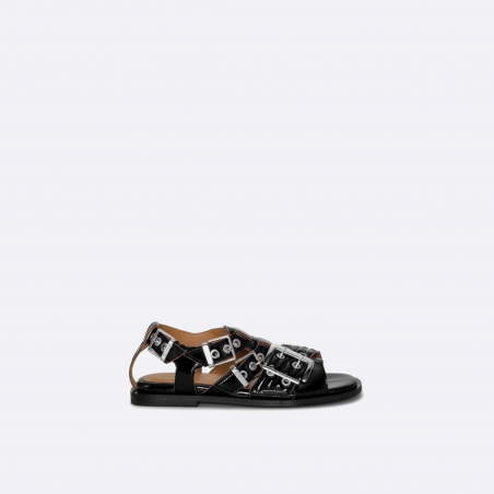 Buckle Flat Strap Naplack Sandaler