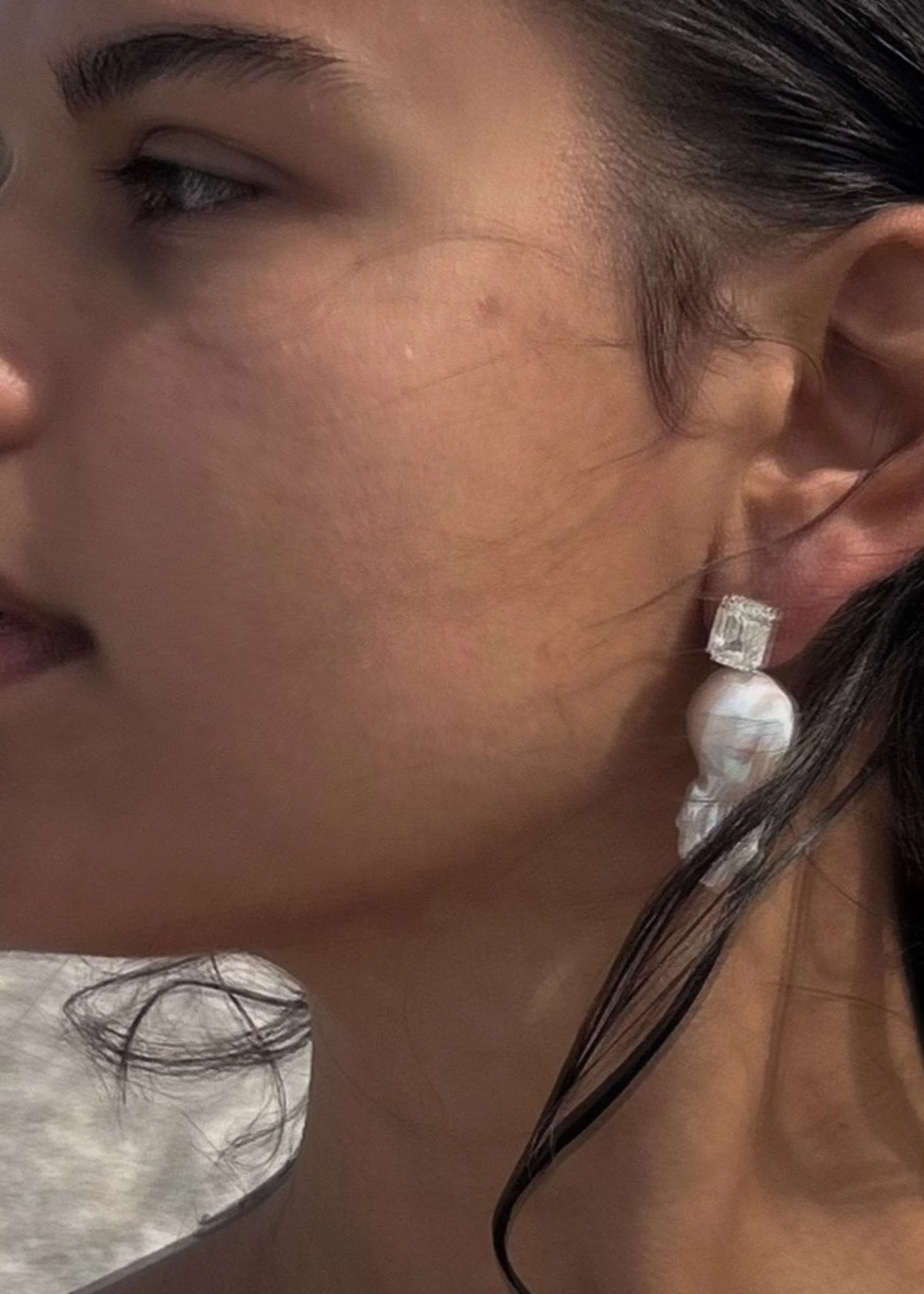 PRAWN Family Baroque Pearl Square White Zirconia Earring