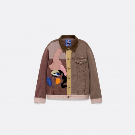 Patchwork Face Colorblocked Twill Jacket