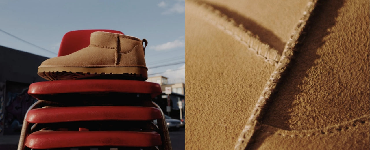 Shop UGG classic suede ankle boots at ELLIS ROSCH — iconic premium winter footwear in warm chestnut suede, perfect for everyday luxury comfort.