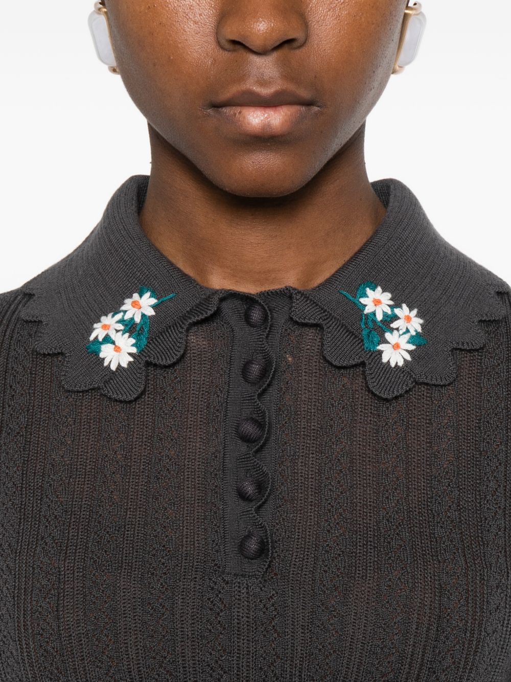 Embroidered Pointelle Knit Top