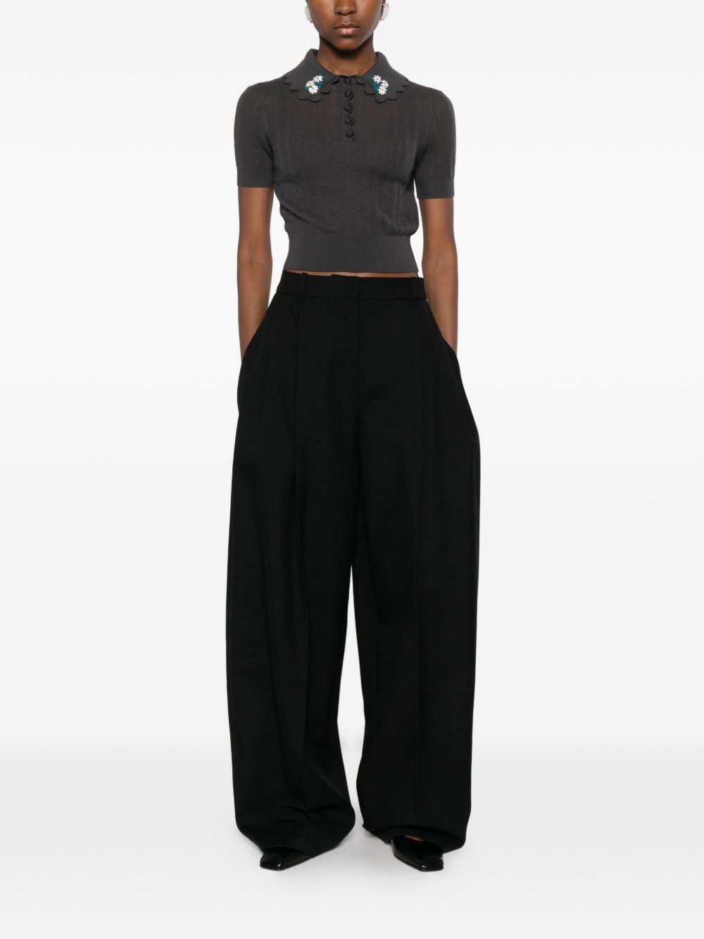 Embroidered Pointelle Knit Top