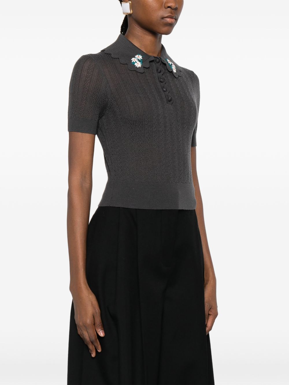 Embroidered Pointelle Knit Top