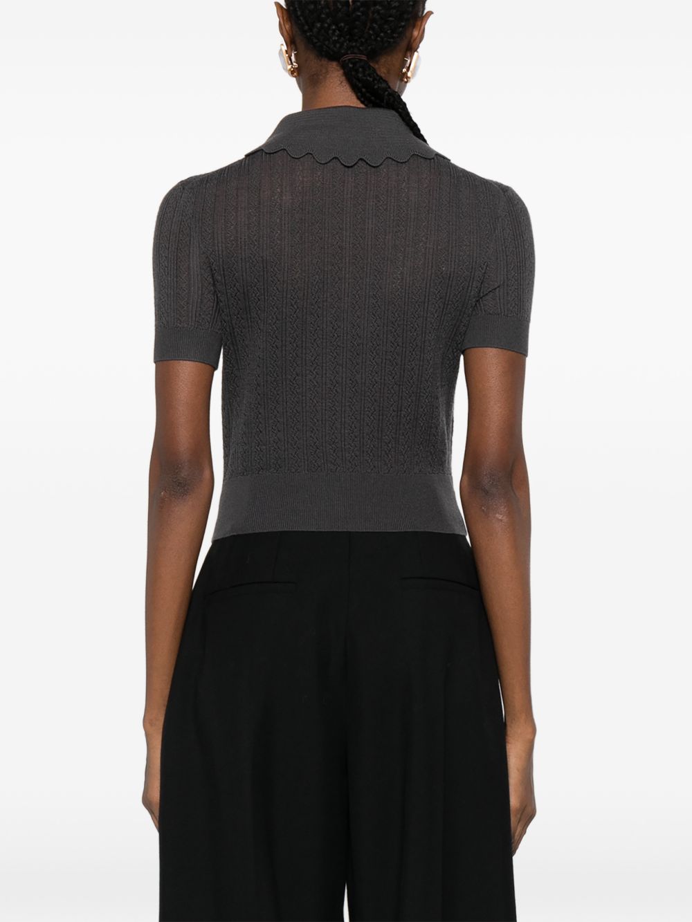 Embroidered Pointelle Knit Top