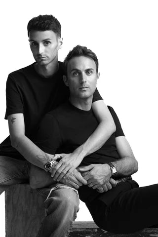 Coperni designers Arnaud Vaillant and Sébastien Meyer — Parisian creatives behind the futuristic Swipe Bag and minimalist fashion house redefining modern luxury.