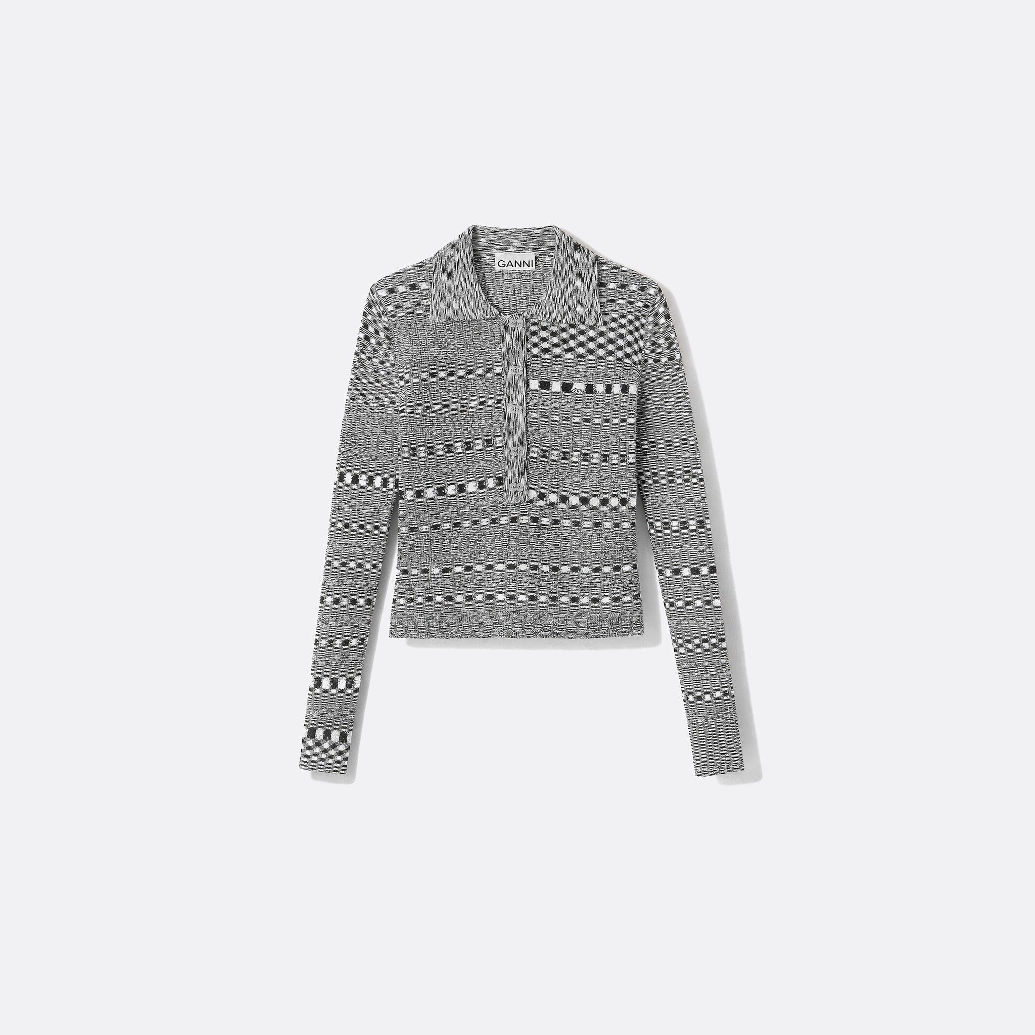 The Grey Striped Knitted Polo Shirt from Ganni