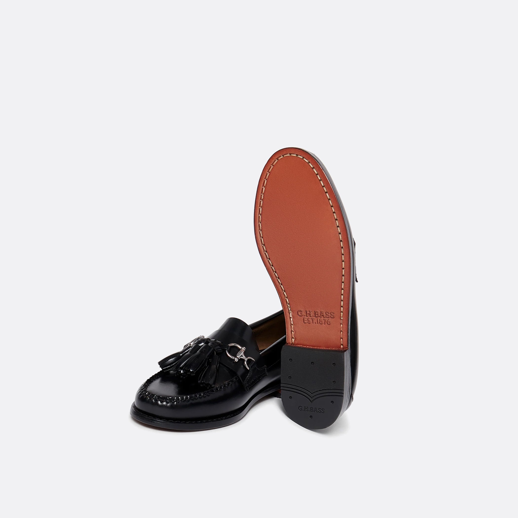 G.H Bass Weejuns Tetra Tassel Loafers in Black Leather