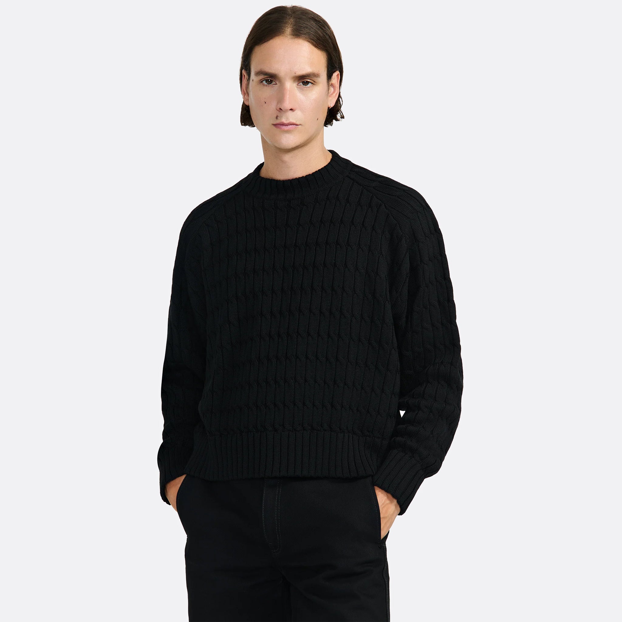 LGN Louis Gabriel Nouchi Cable-Knit Pullover in Black