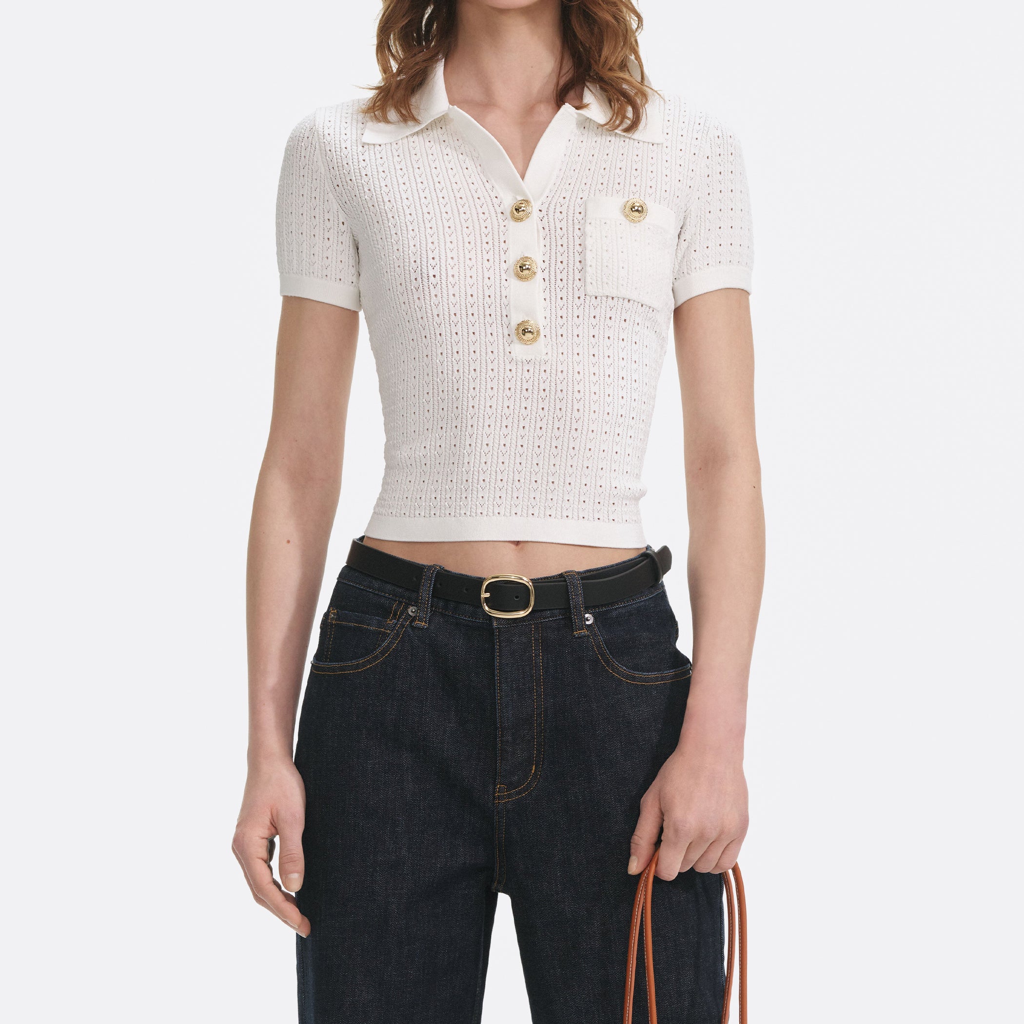 Self-Portrait White Pointelle Knit Top