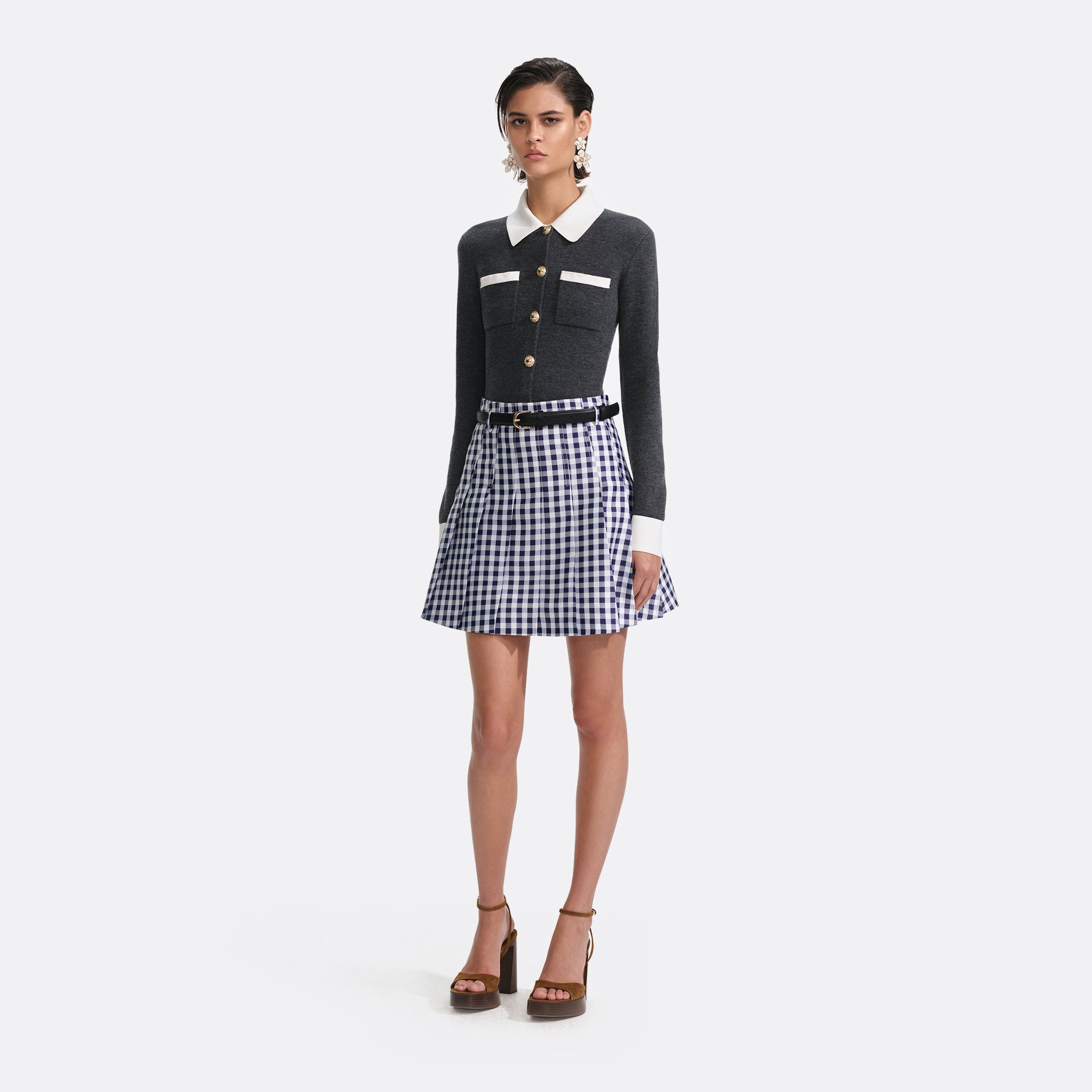 Self-Portrait Contrast Collar Cardigan