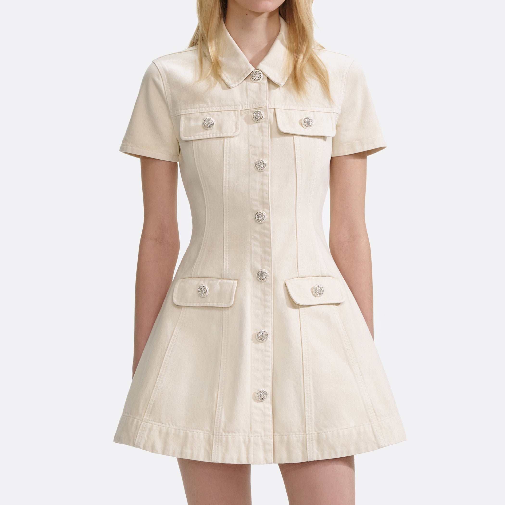 Self-Portrait Collared Denim Mini Dress