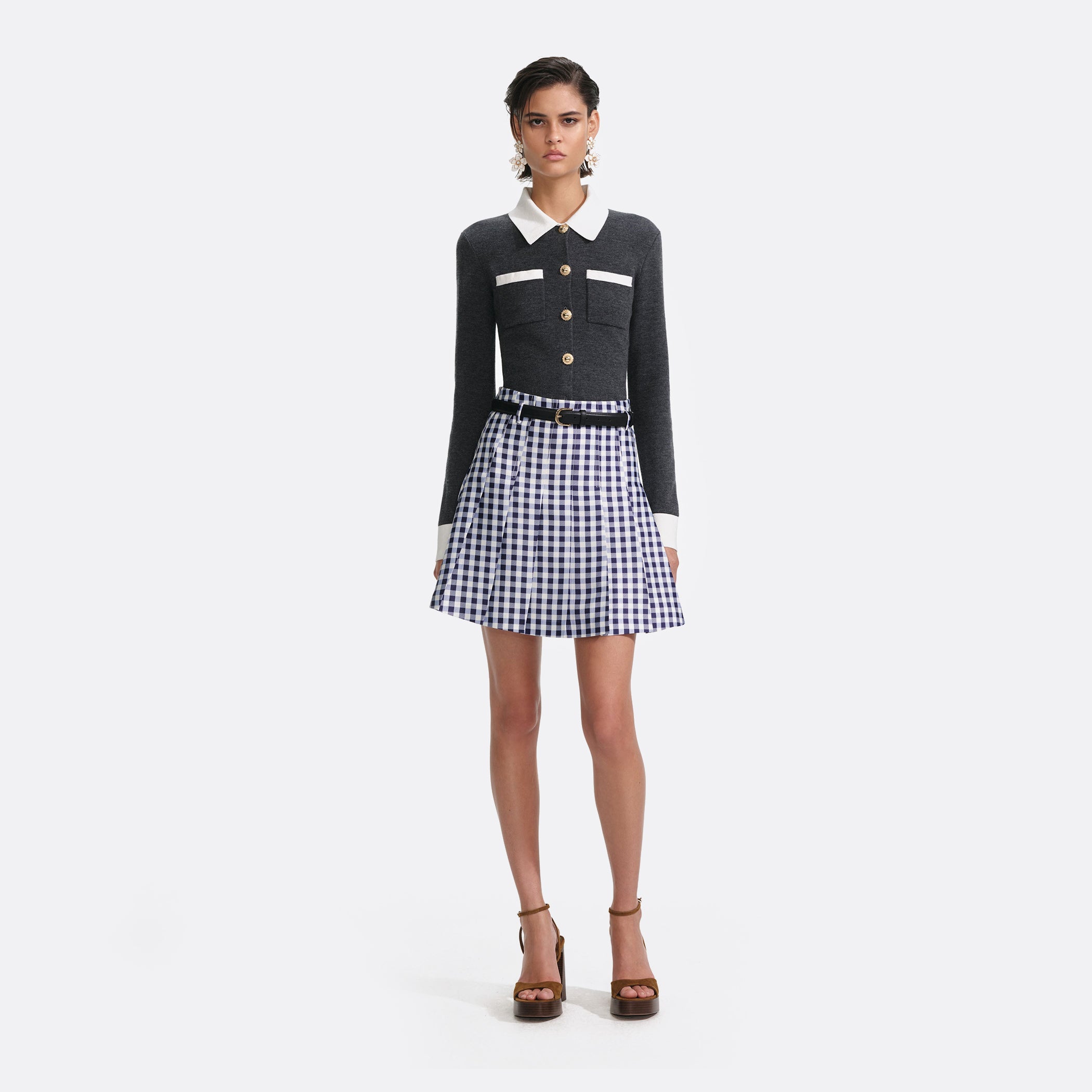 Self-Portrait Contrast Collar Cardigan