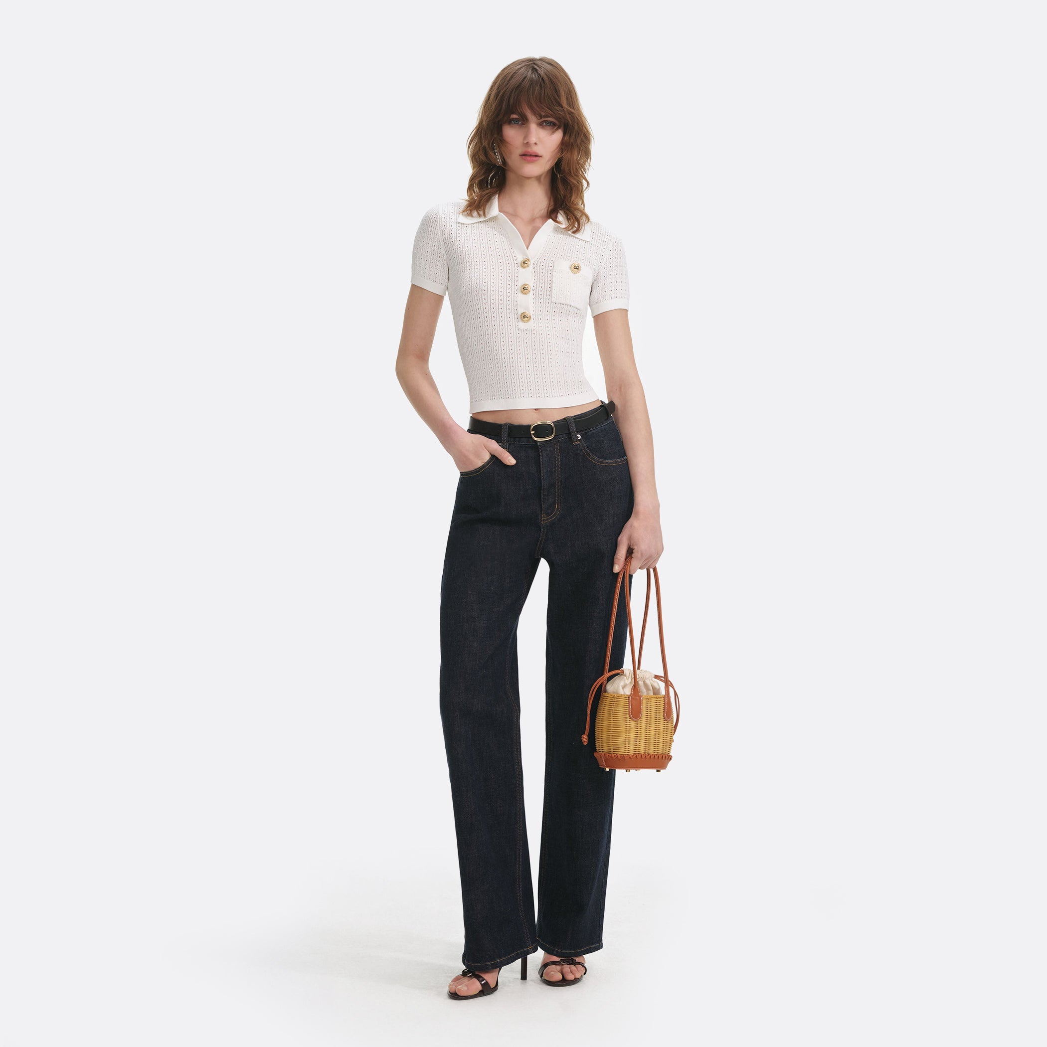 Self-Portrait White Pointelle Knit Top
