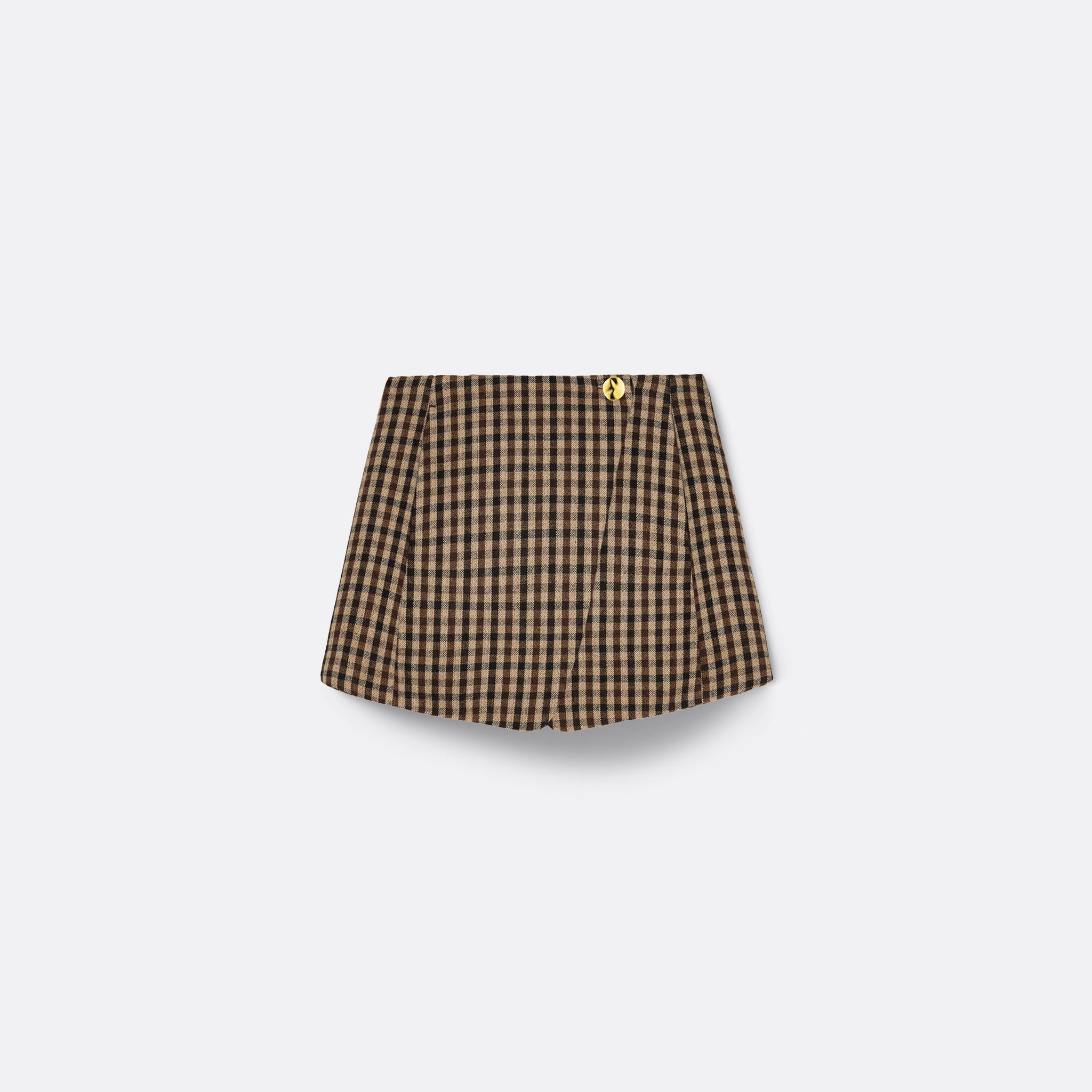 GANNI Check Wool Mix Wrap Mini Skirt