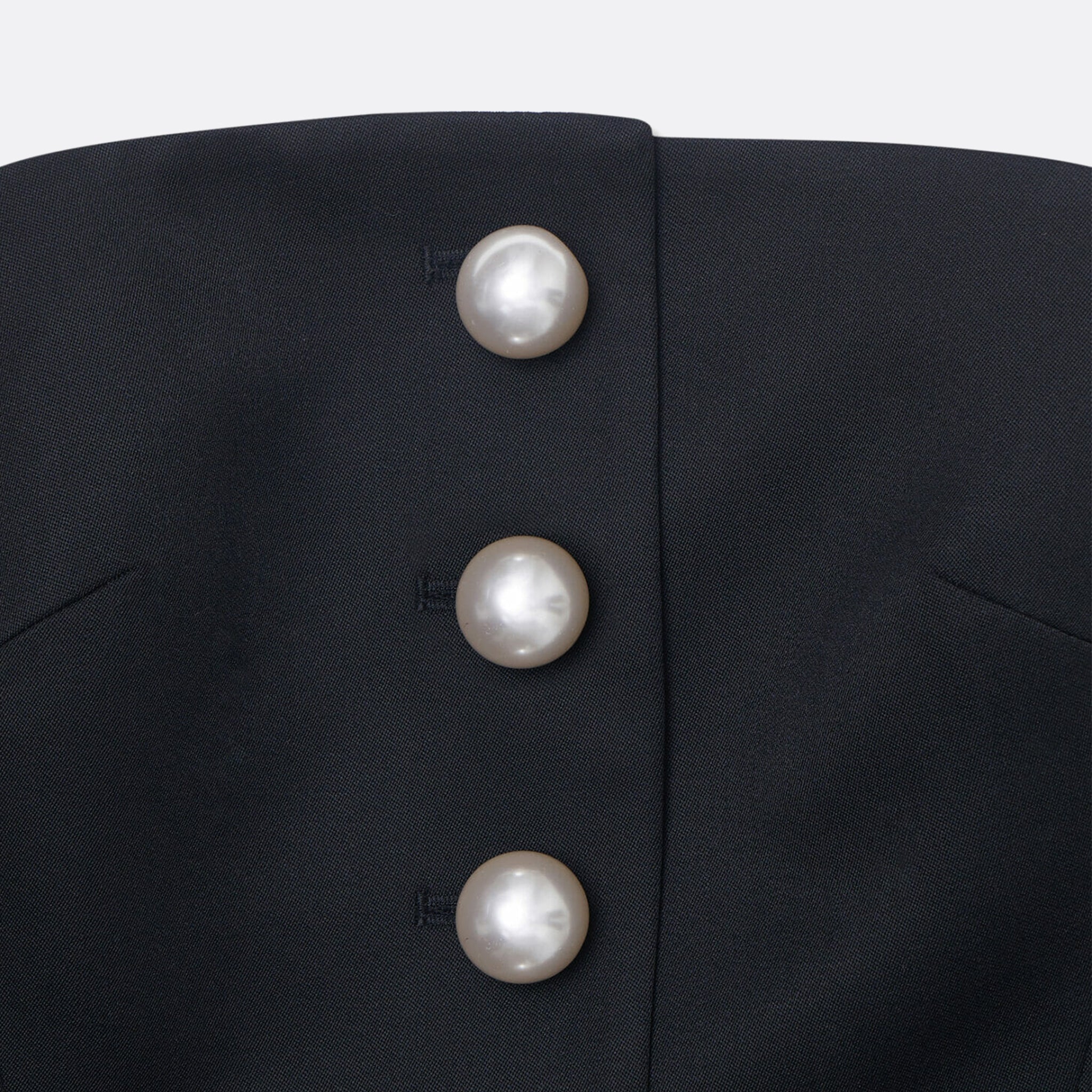 Pearl Buttons Wool Blend Bustier Mini Dress in Black