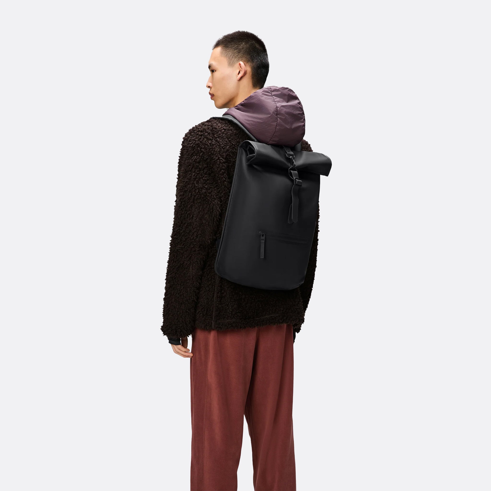 RAINS Rolltop Rucksack in Black