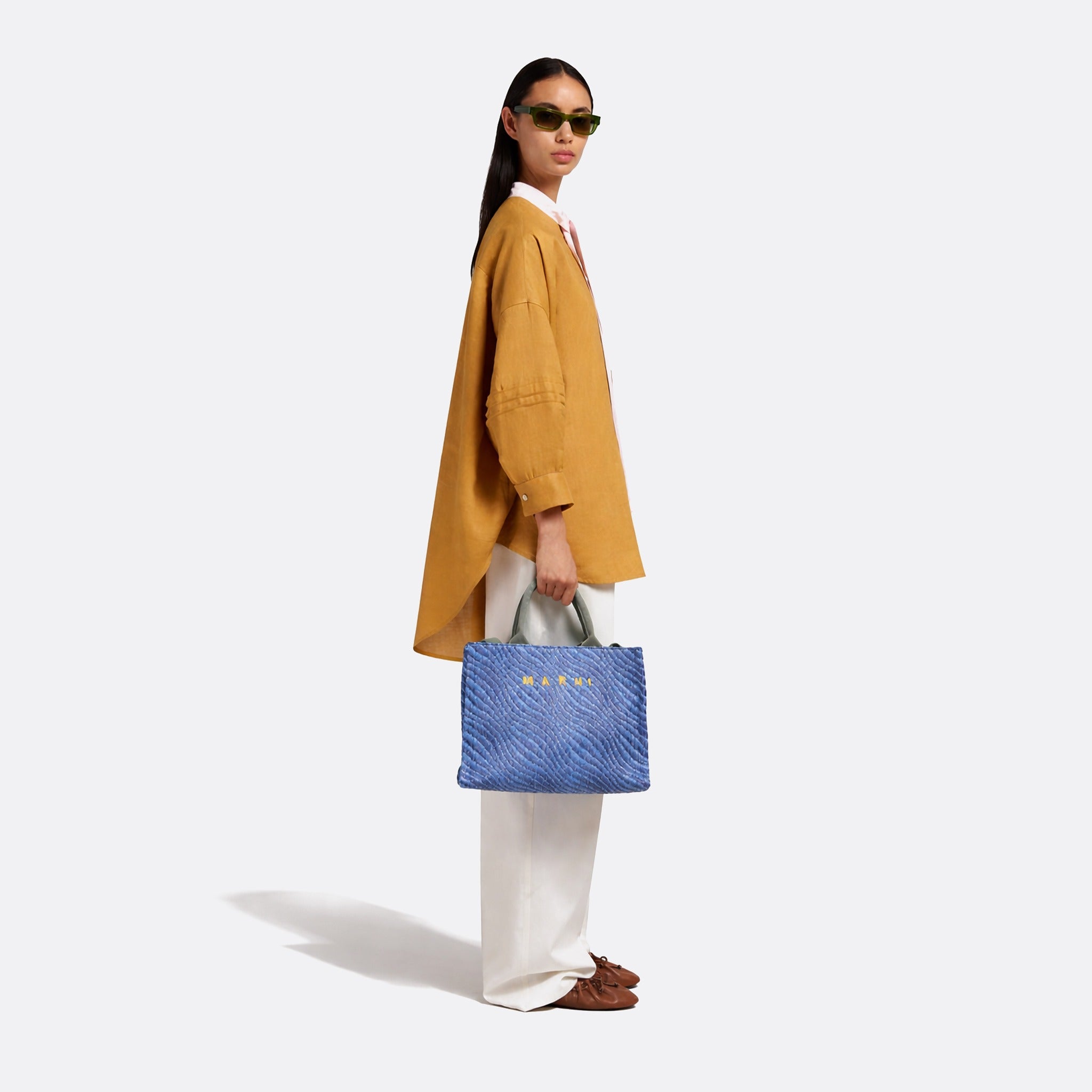 Wavy Raffia-Effect Small Tote Bag from Marni