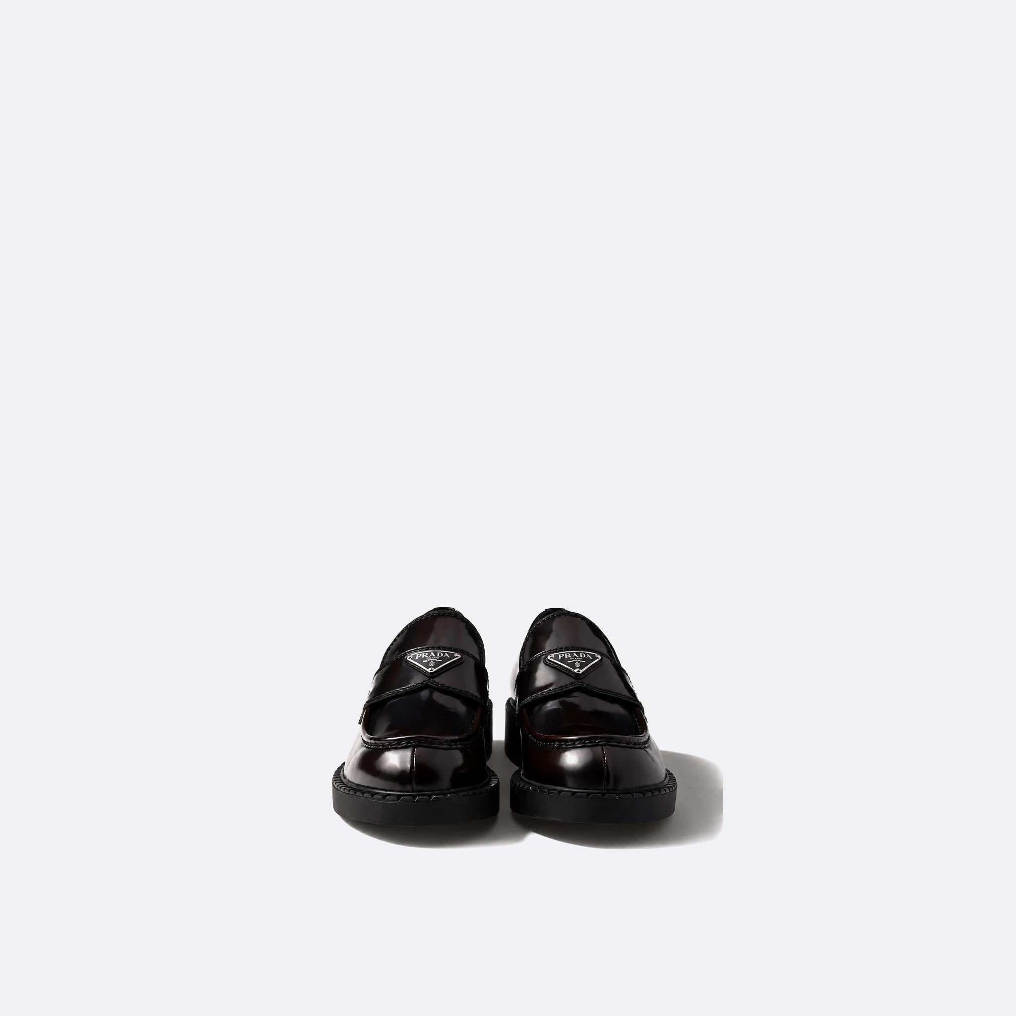 Chocolate Brushed Leather Loafers from Prada