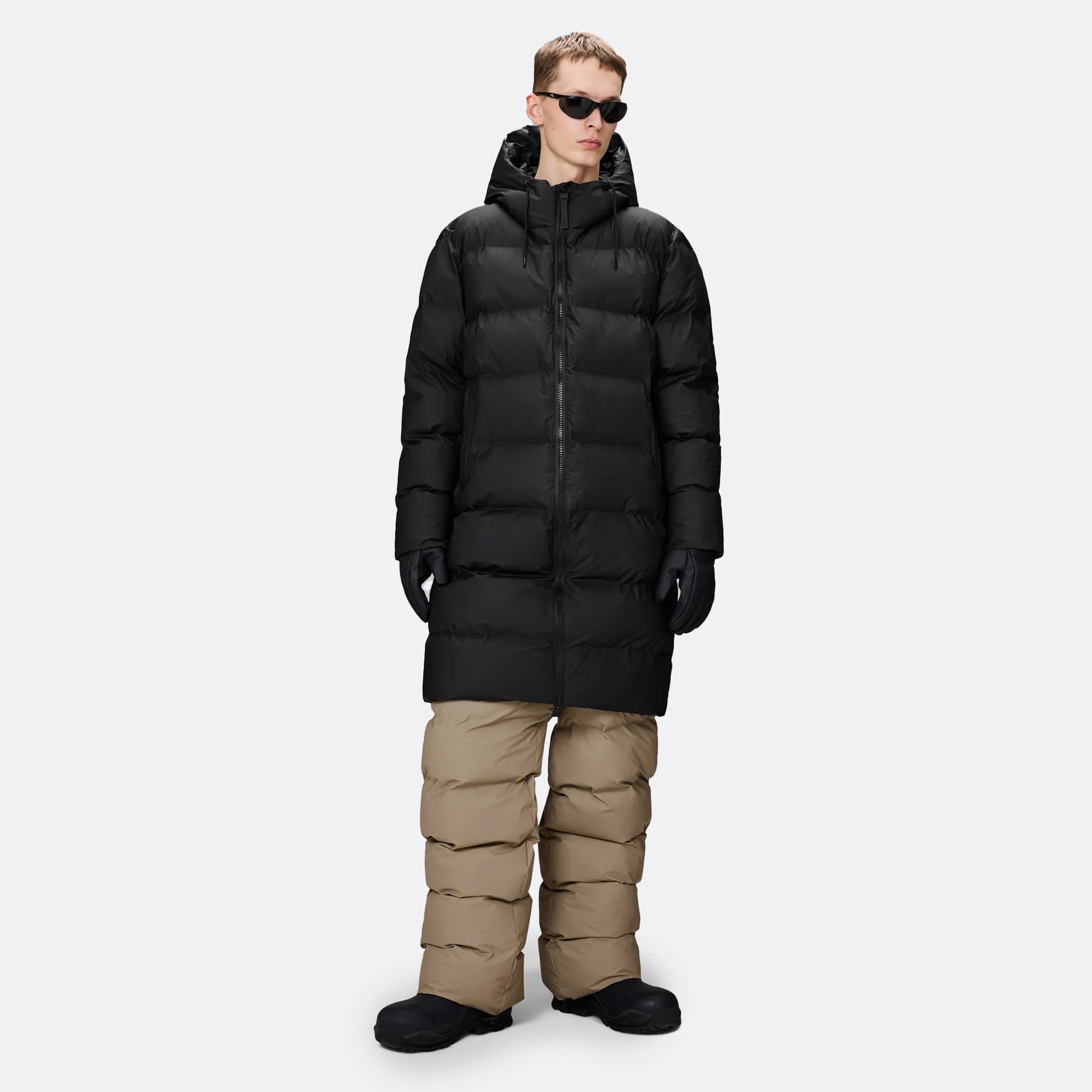 RAINS Alta Longer Puffer Jacket in Black