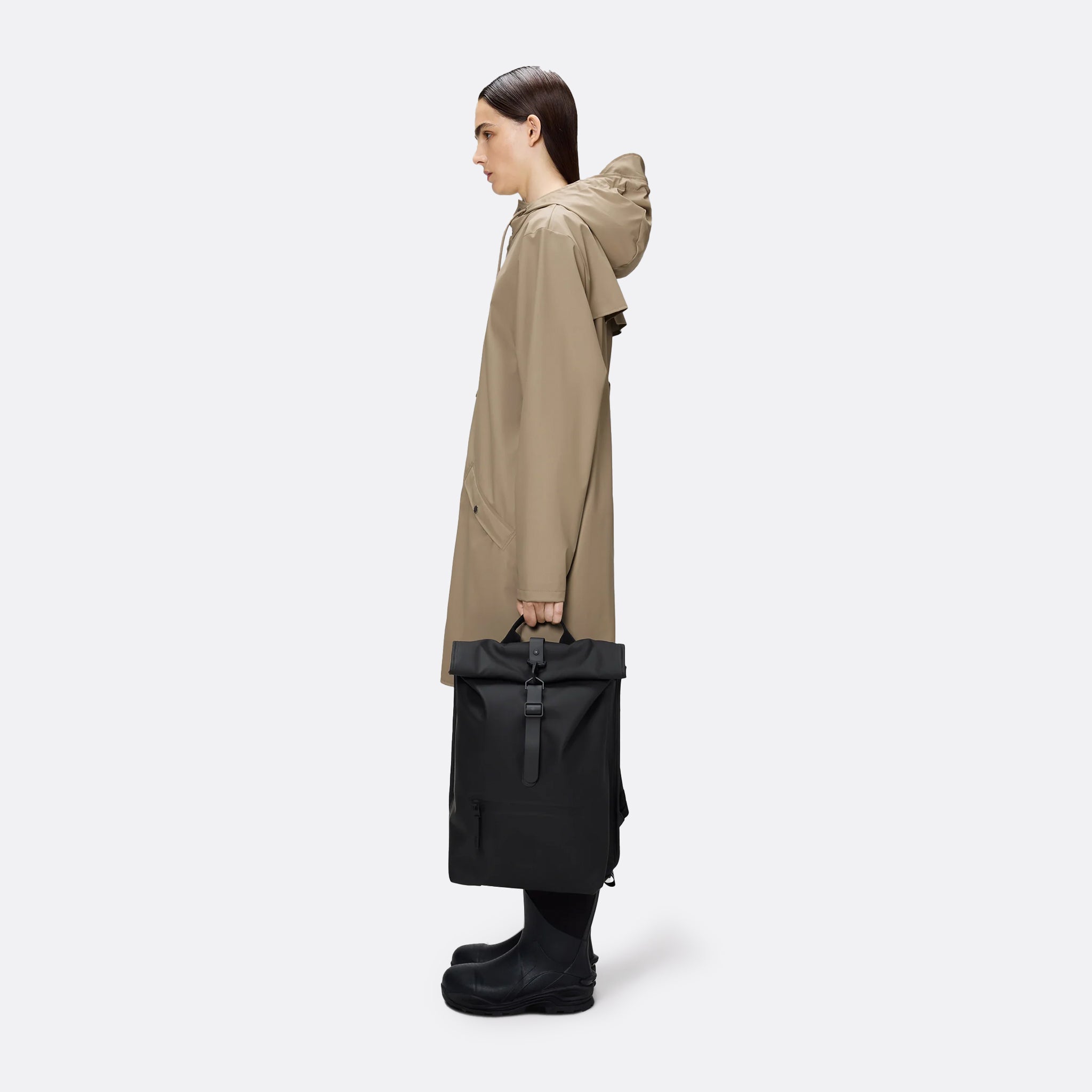 RAINS Rolltop Rucksack in Black